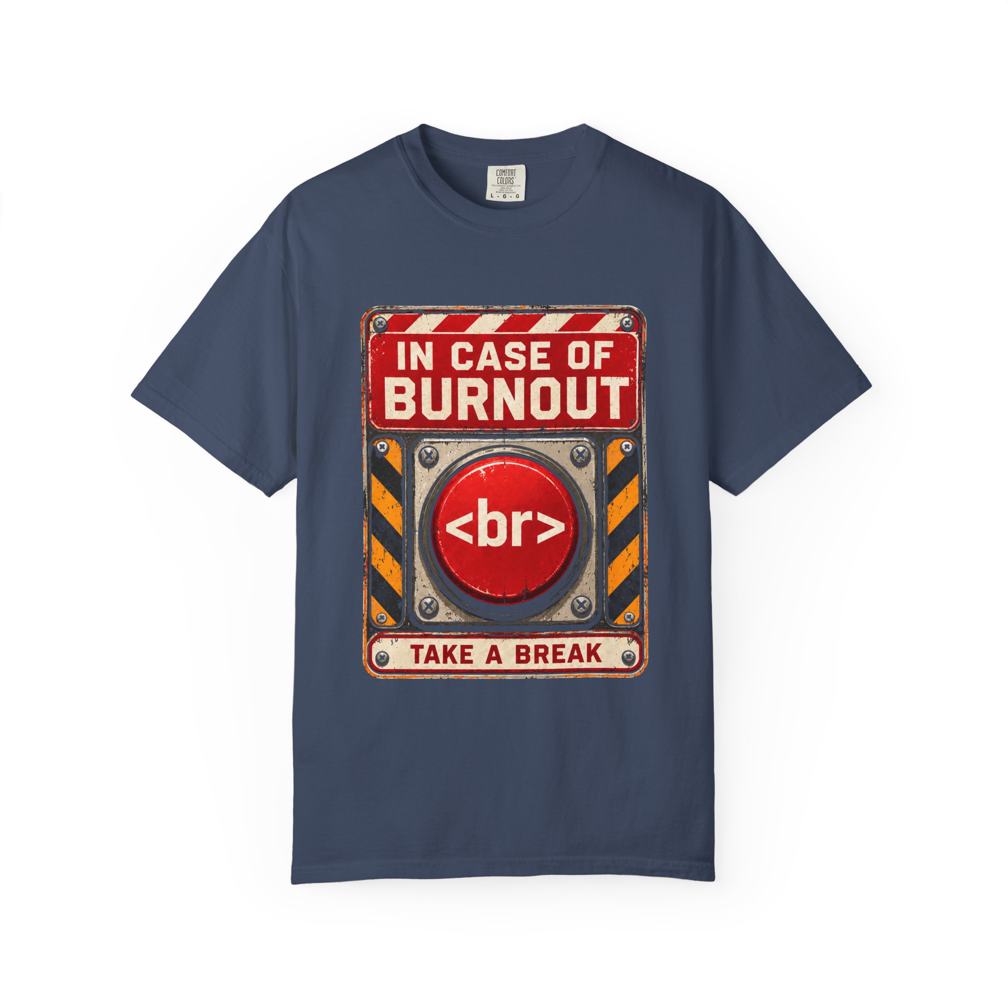 In Case of Burnout T-shirt in Midnight, front view