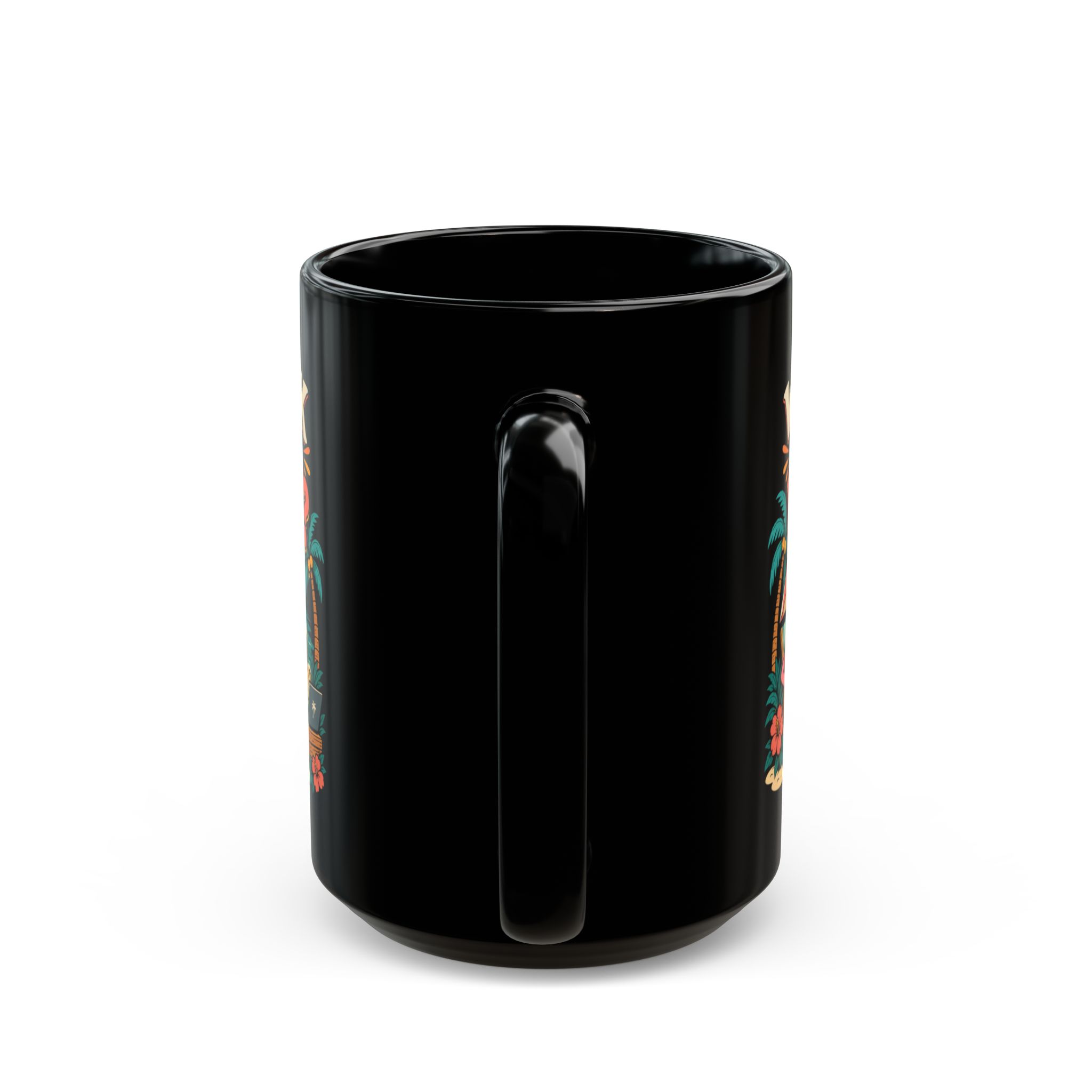 Prompt Beach Brain black mug, 15 oz, back view