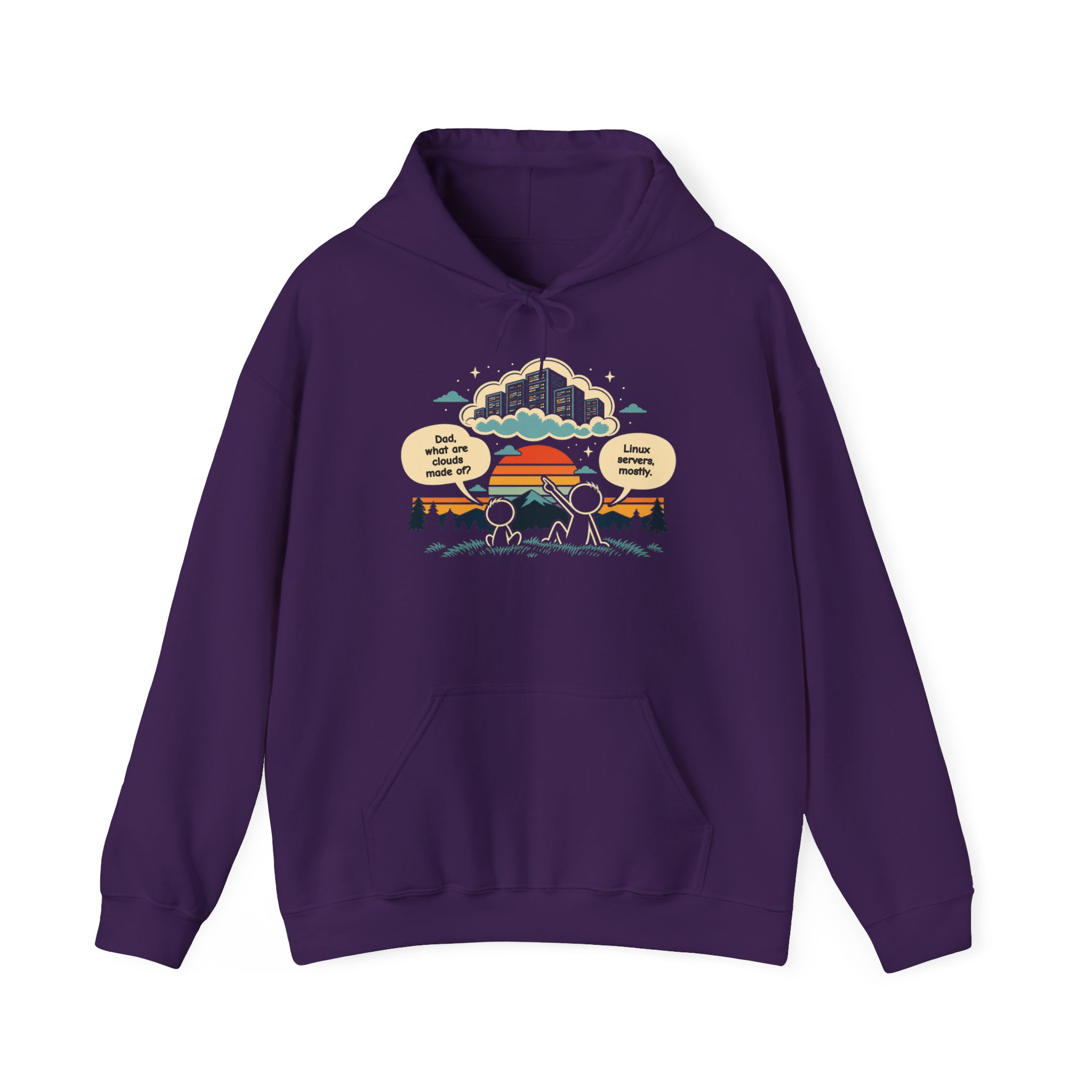 Linux Clouds hoodie in Purple, front view