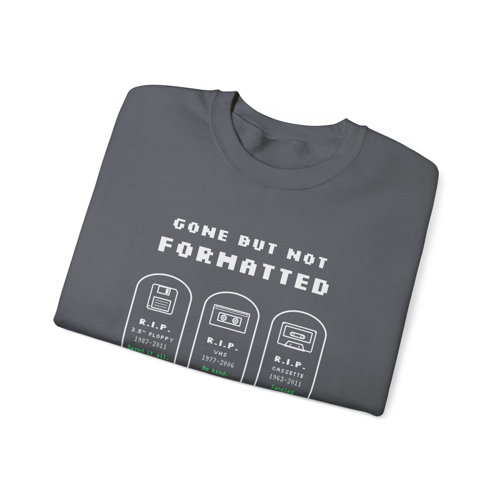 Gone But Not Formatted crewneck sweatshirt in Charcoal, folded