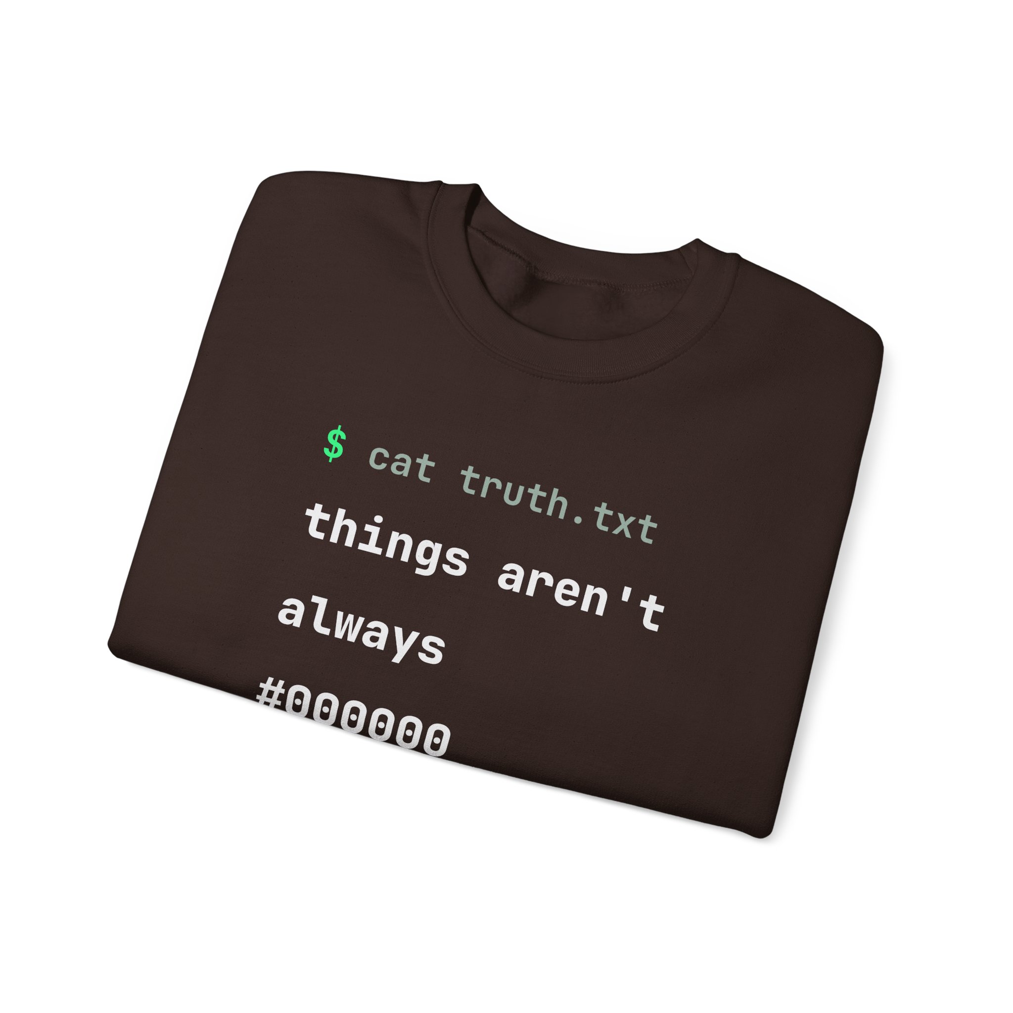 cat truth.txt crewneck sweatshirt in Dark Chocolate, folded