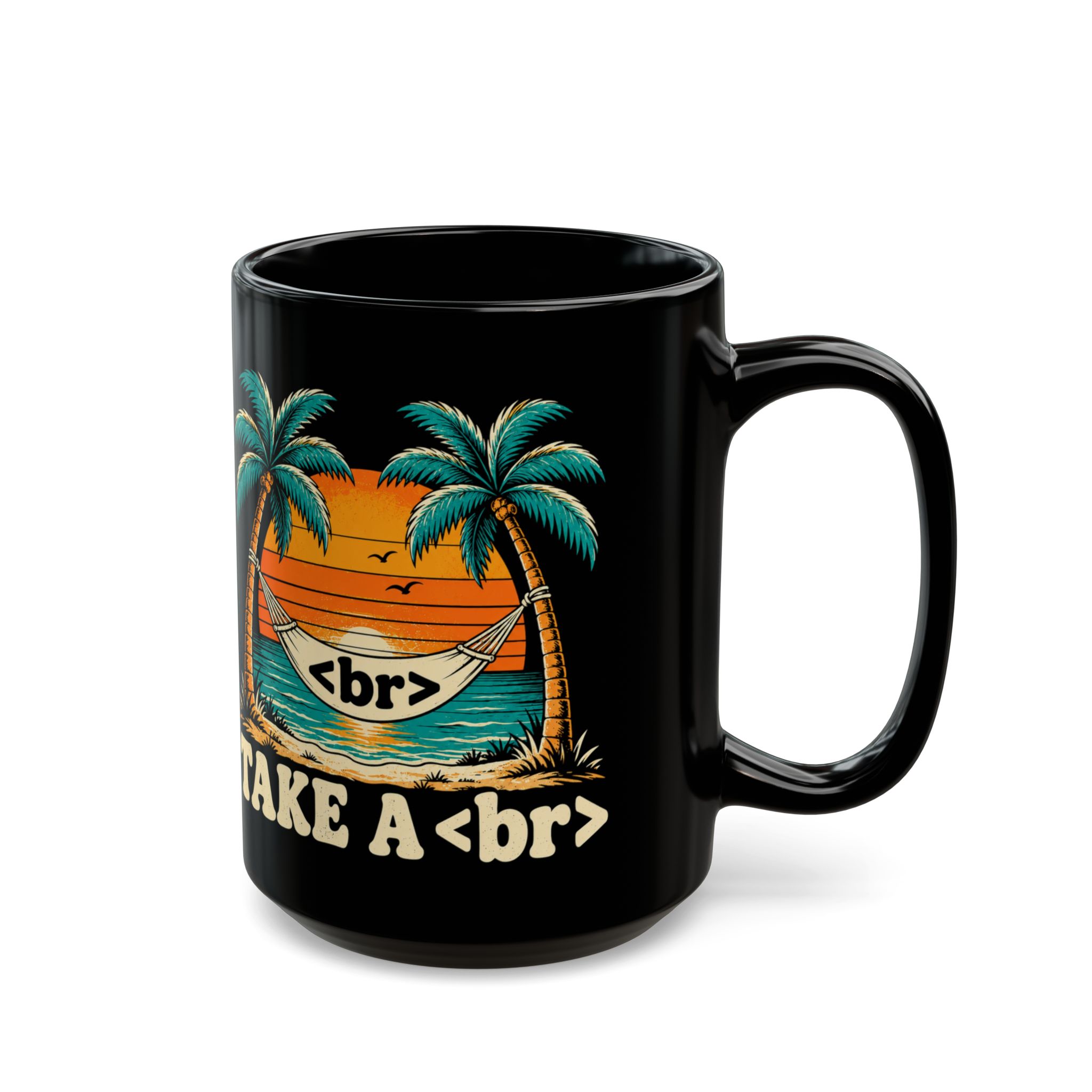 Take a Break Hammock black mug, 15 oz, right side