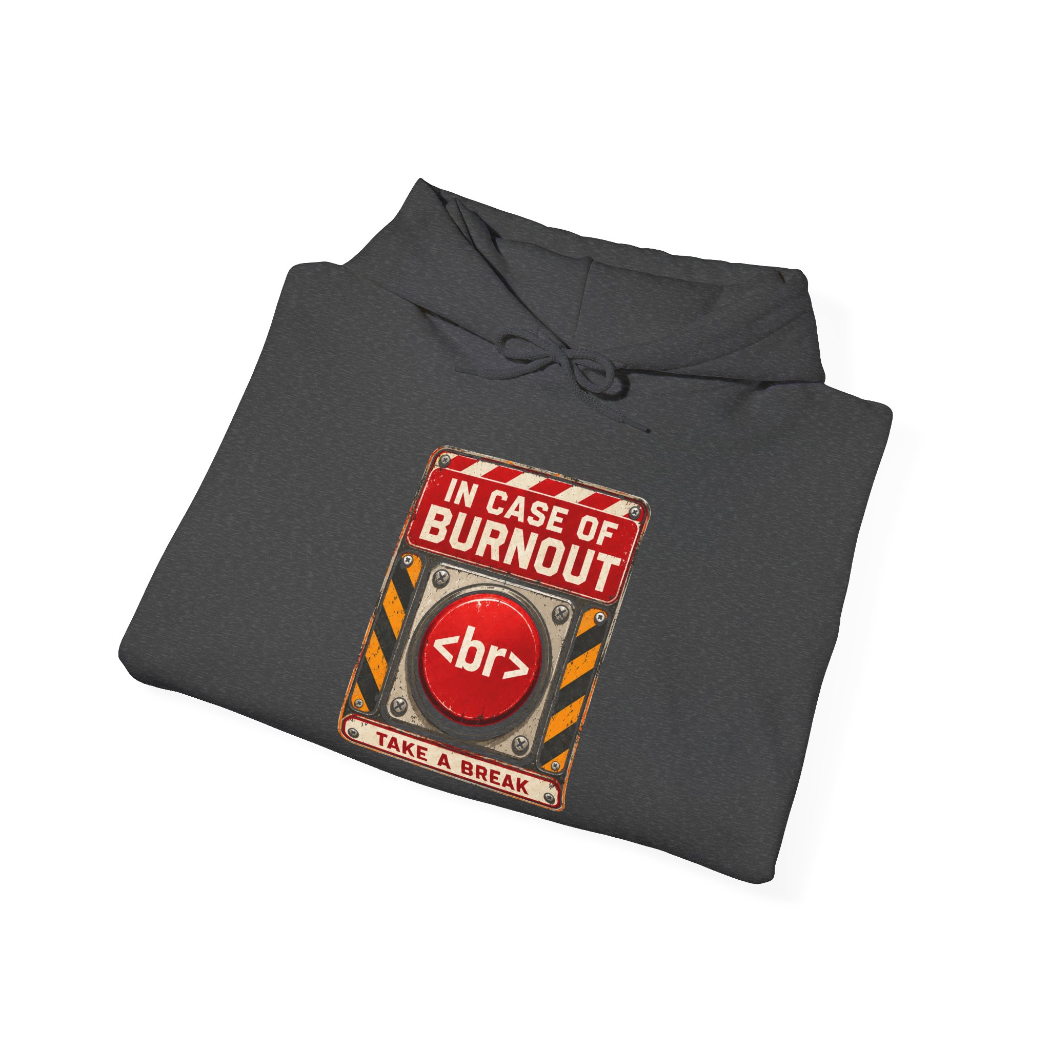 In Case of Burnout hoodie in Dark Heather, folded
