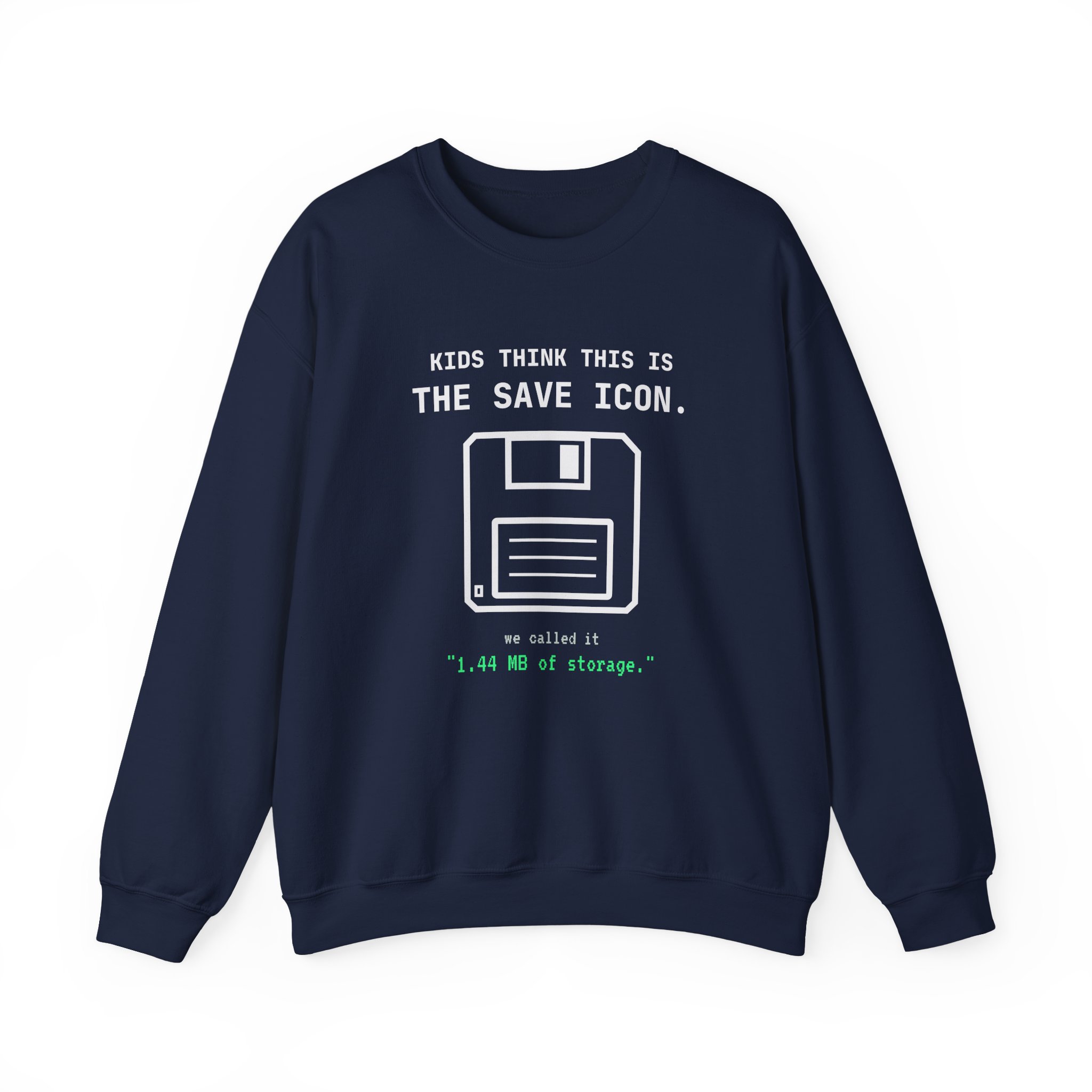 The Original Save Icon crewneck sweatshirt in Navy, front view