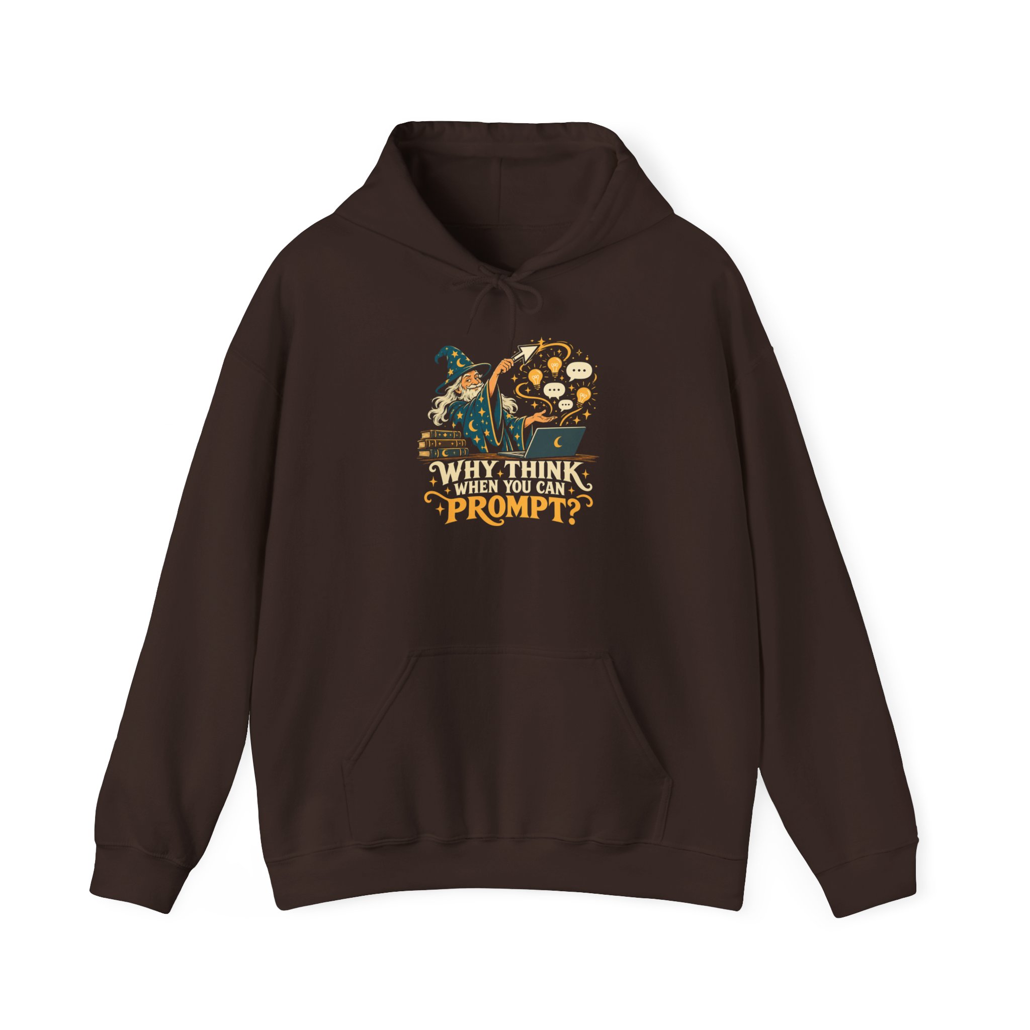 Prompt Wizard hoodie in Dark Chocolate, front view
