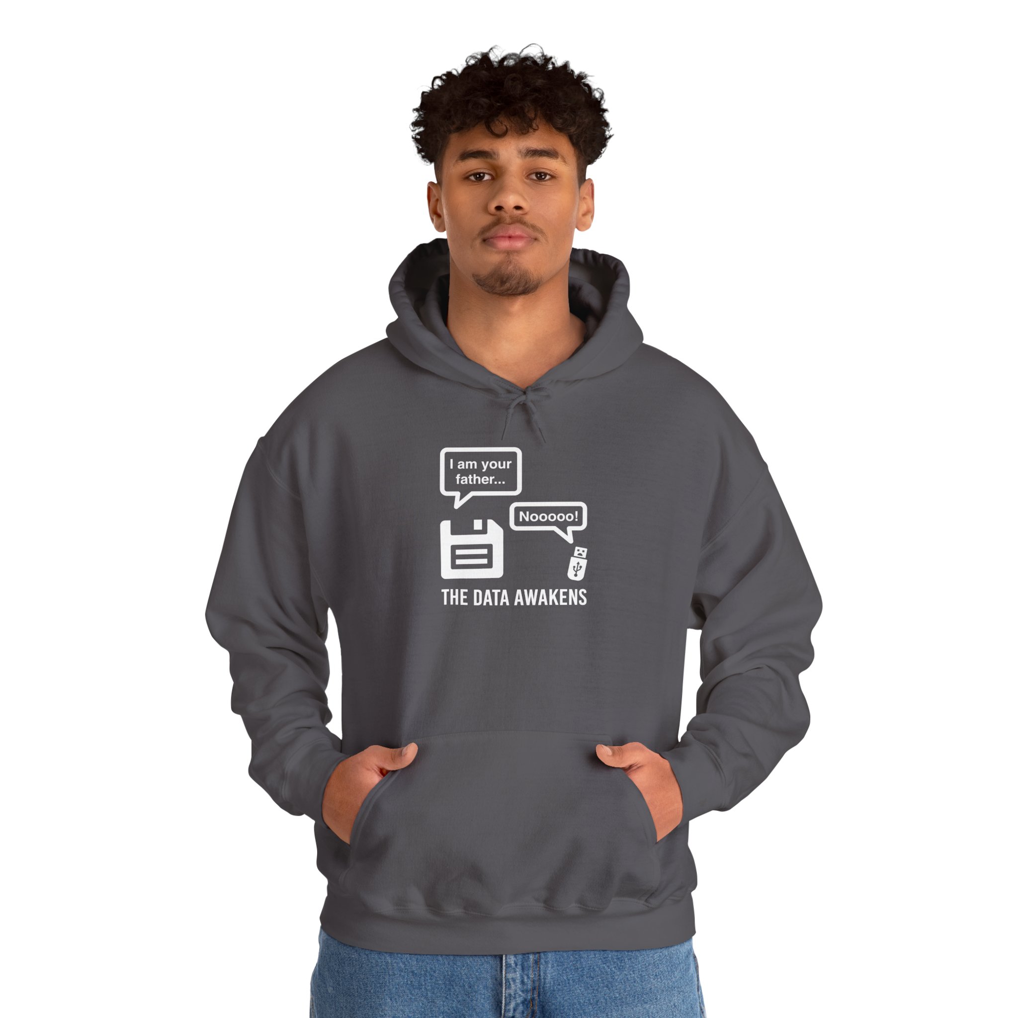 The Data Awakens hoodie in Charcoal, worn by a model, second view