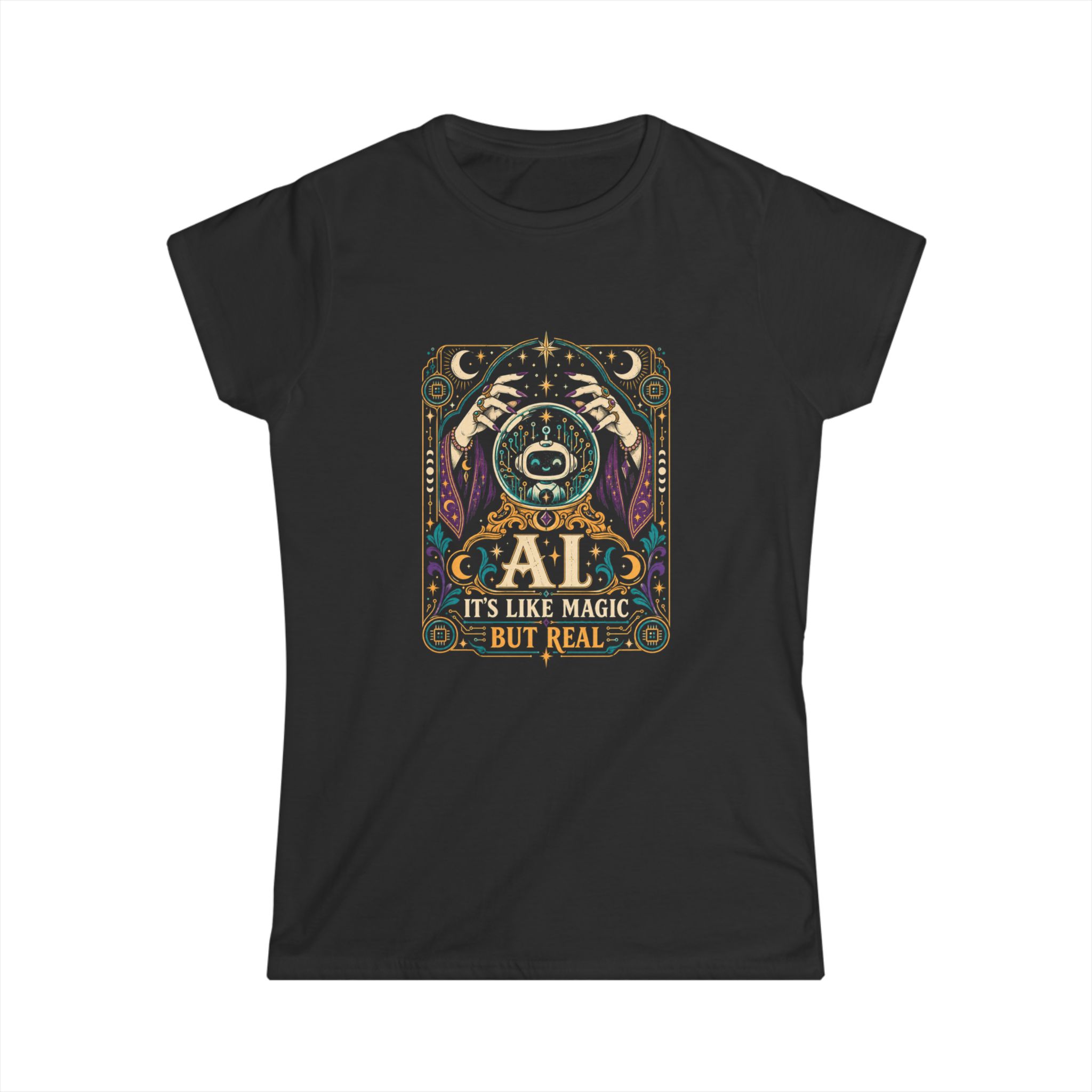 AI Magic Crystal Ball women's T-shirt in Black, front view