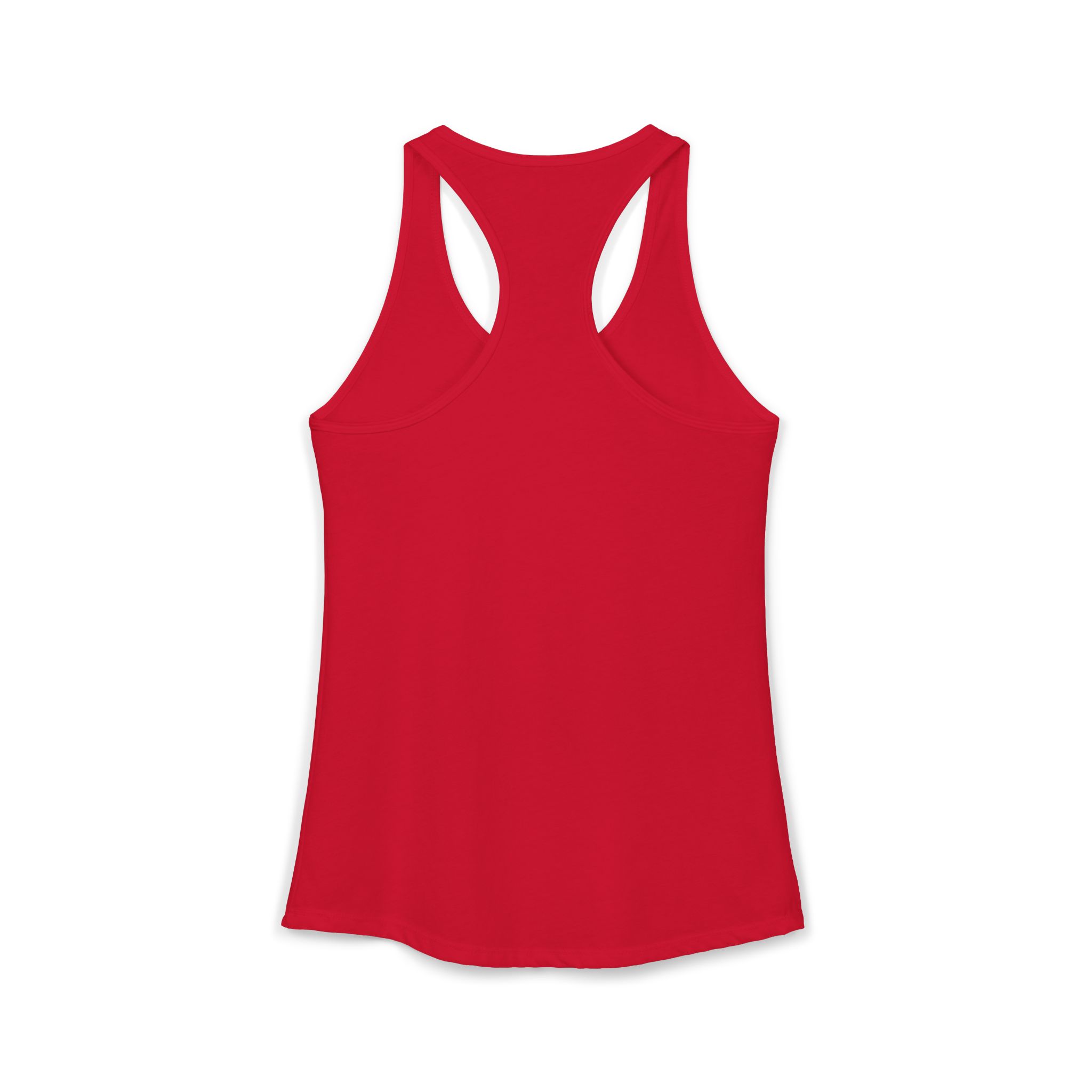 Keep Calm and Take a Break women's racerback tank in Solid Red, back view, second angle