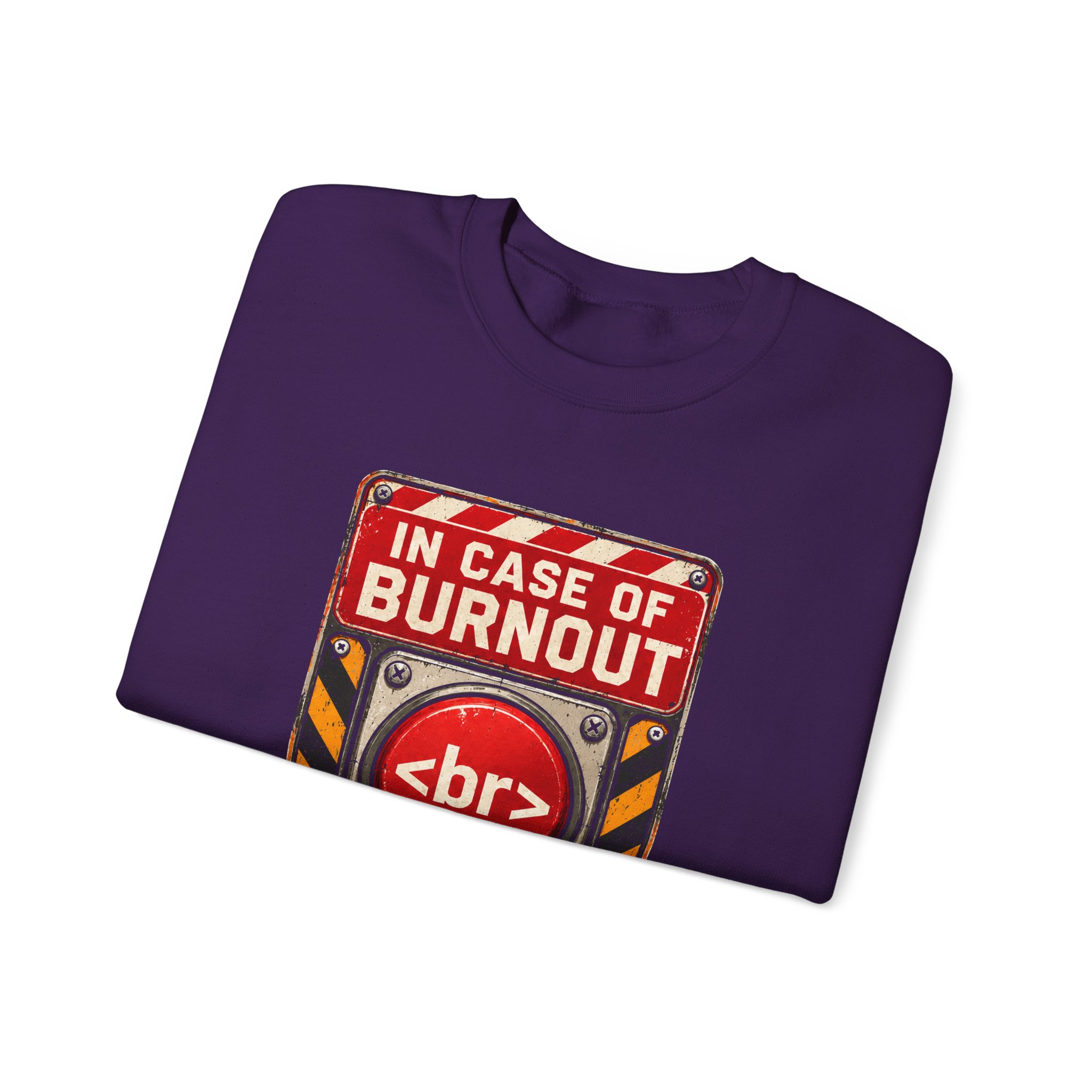 In Case of Burnout crewneck sweatshirt in Purple, folded