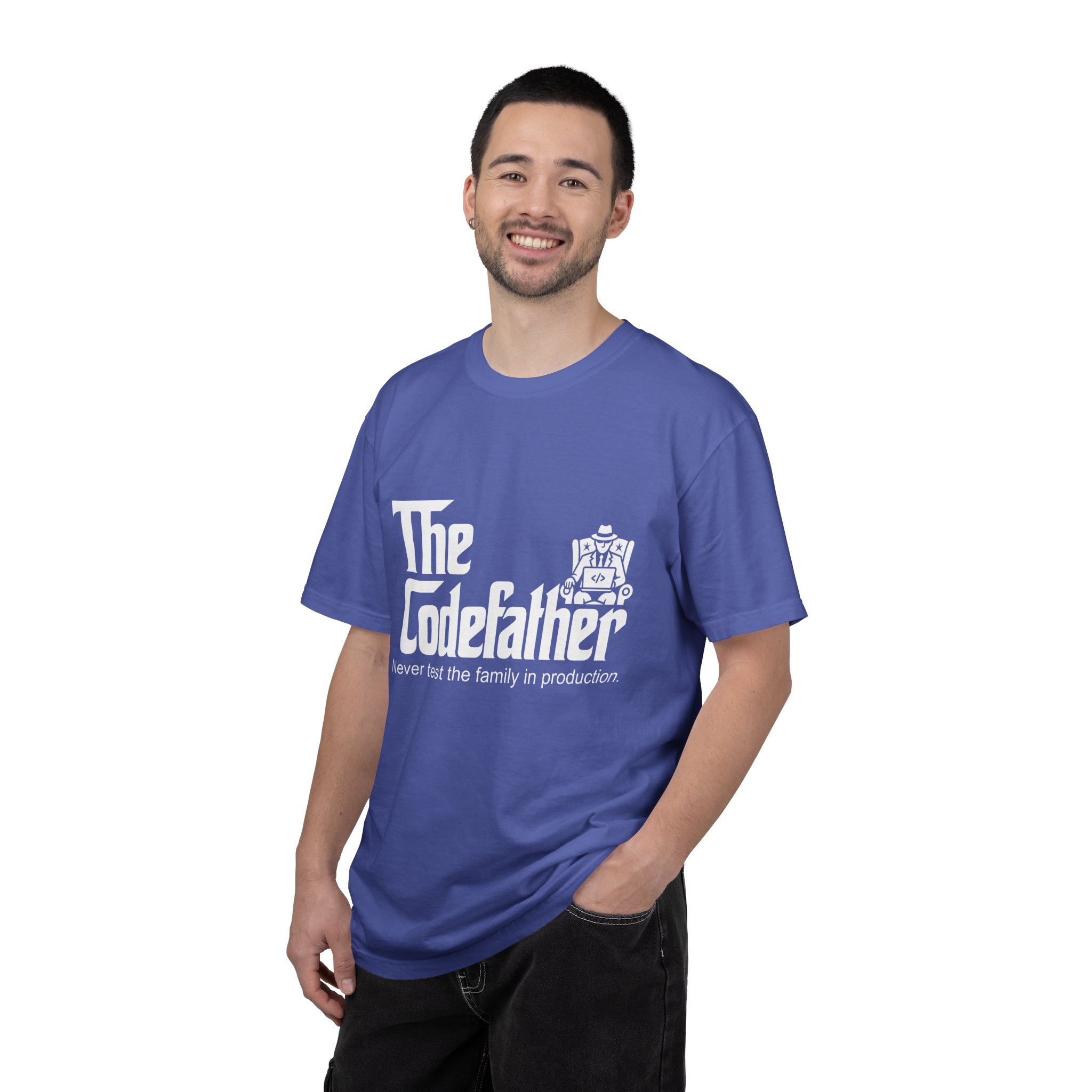 The Codefather T-shirt in Periwinkle, worn by a man