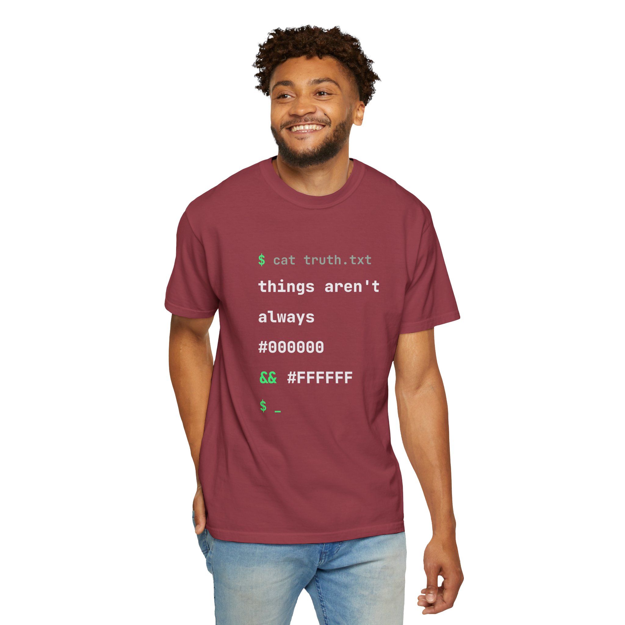 cat truth.txt T-shirt in Chili, worn by a man, second model