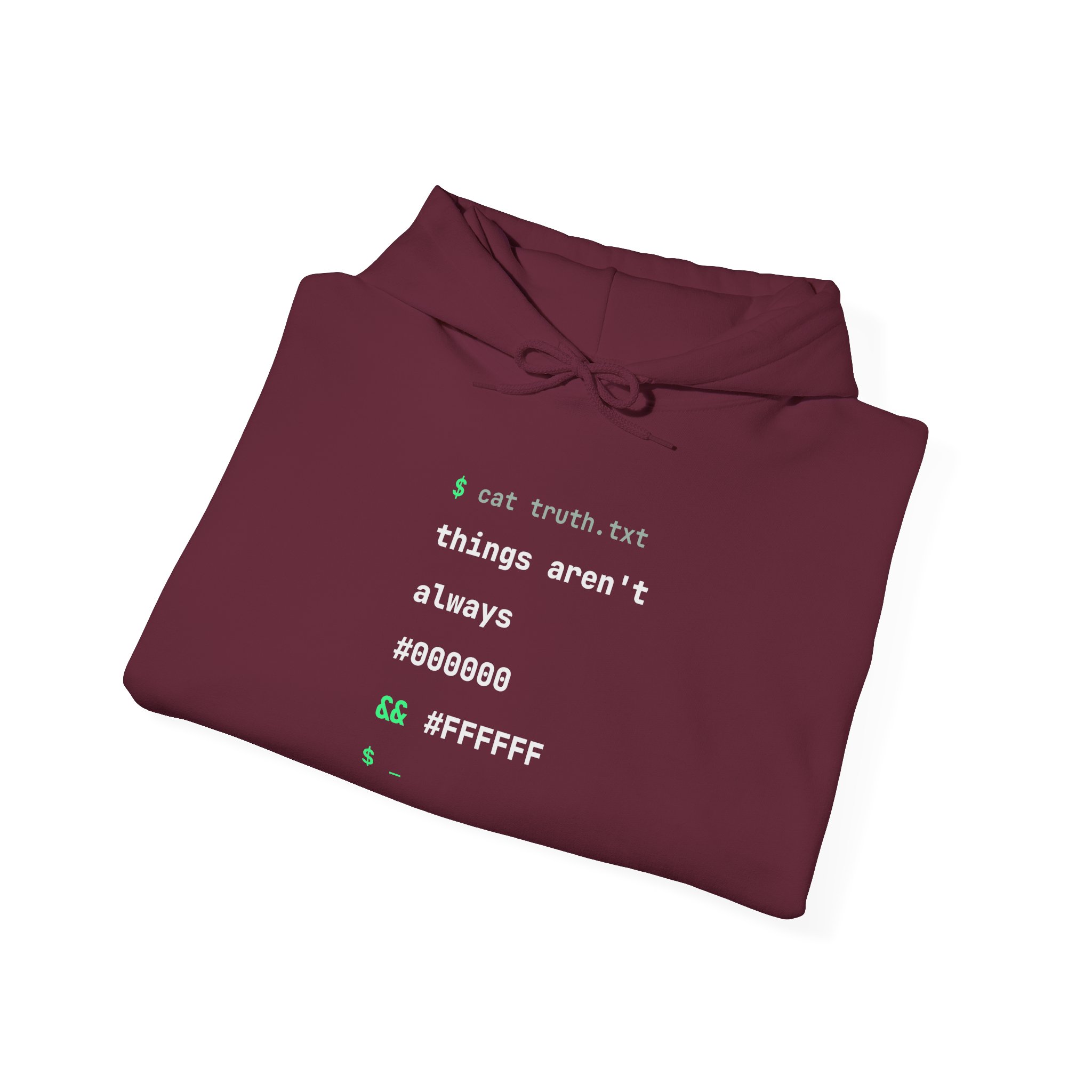 cat truth.txt hoodie in Maroon, folded