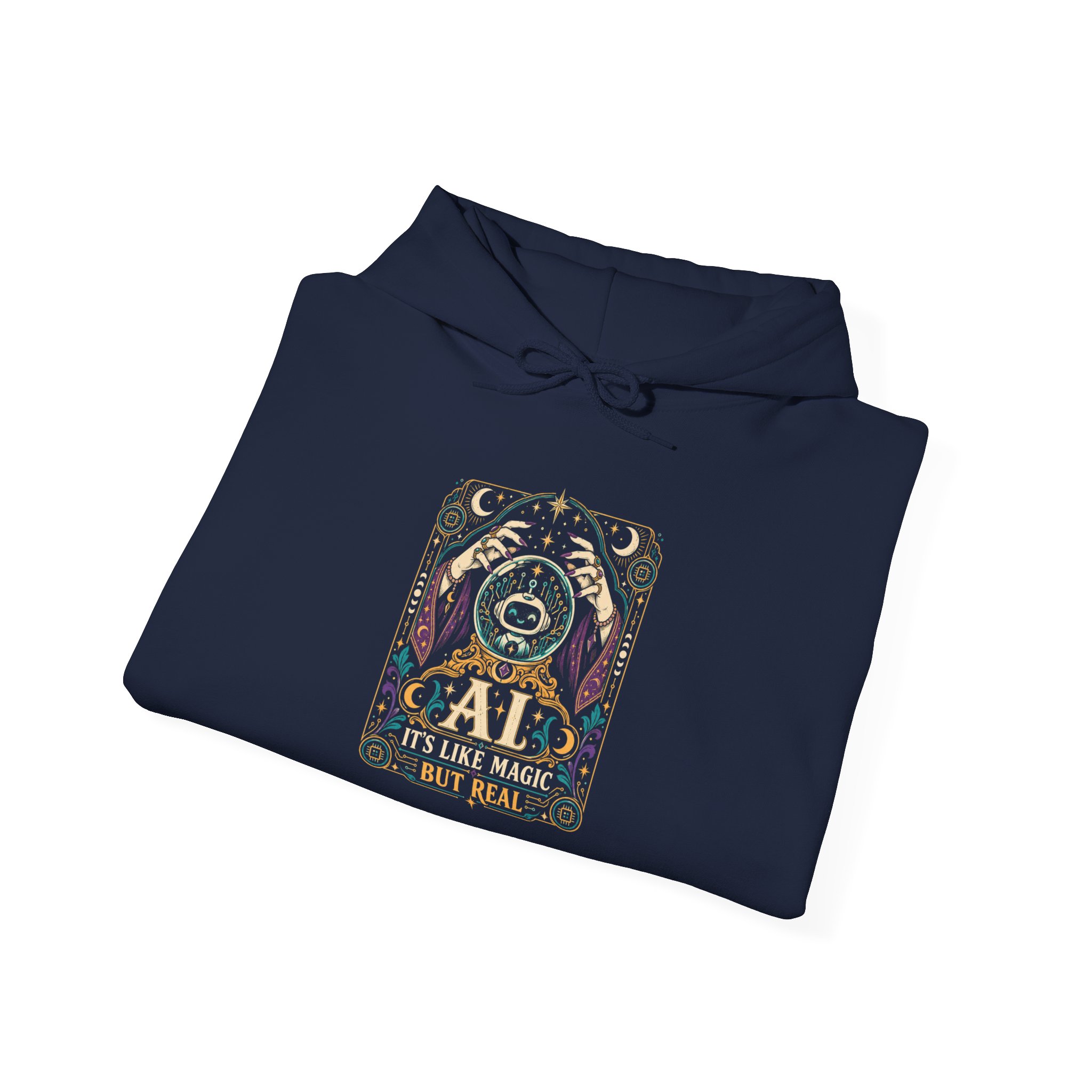 AI Magic Crystal Ball hoodie in Navy, folded