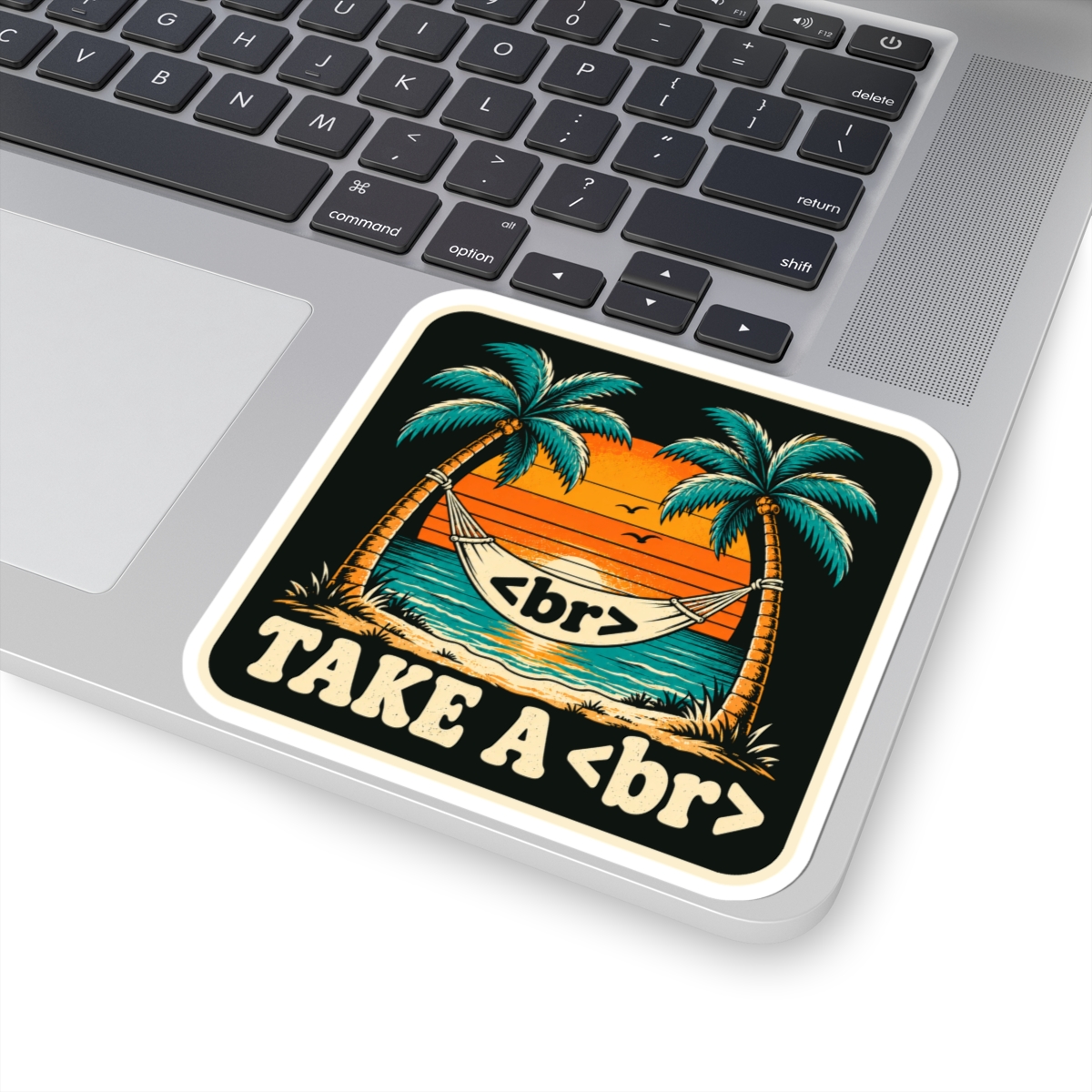 Take a Break Hammock sticker, 4 inch, on a laptop