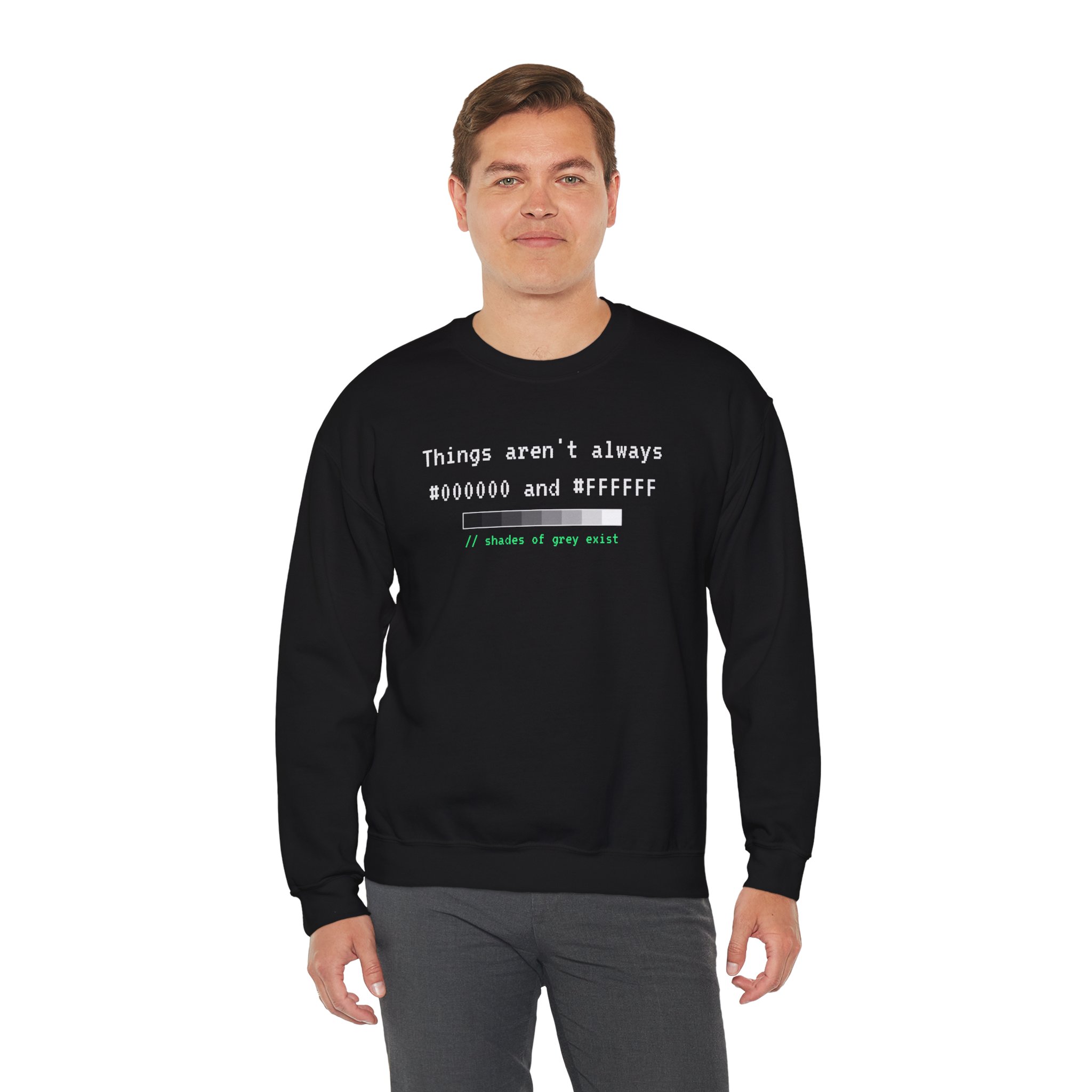 Shades of Grey Exist crewneck sweatshirt in Black, worn by a model, third view