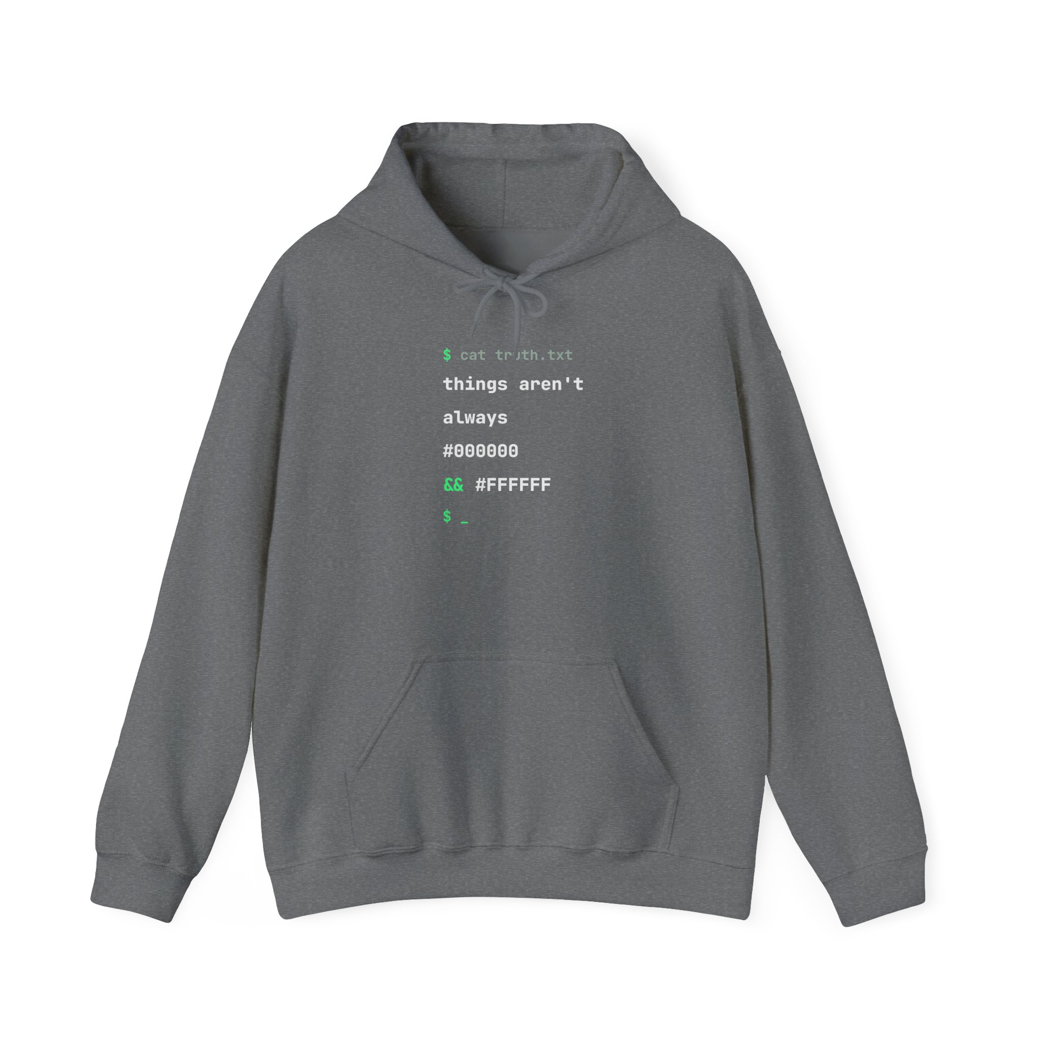 cat truth.txt hoodie in Graphite Heather, front view