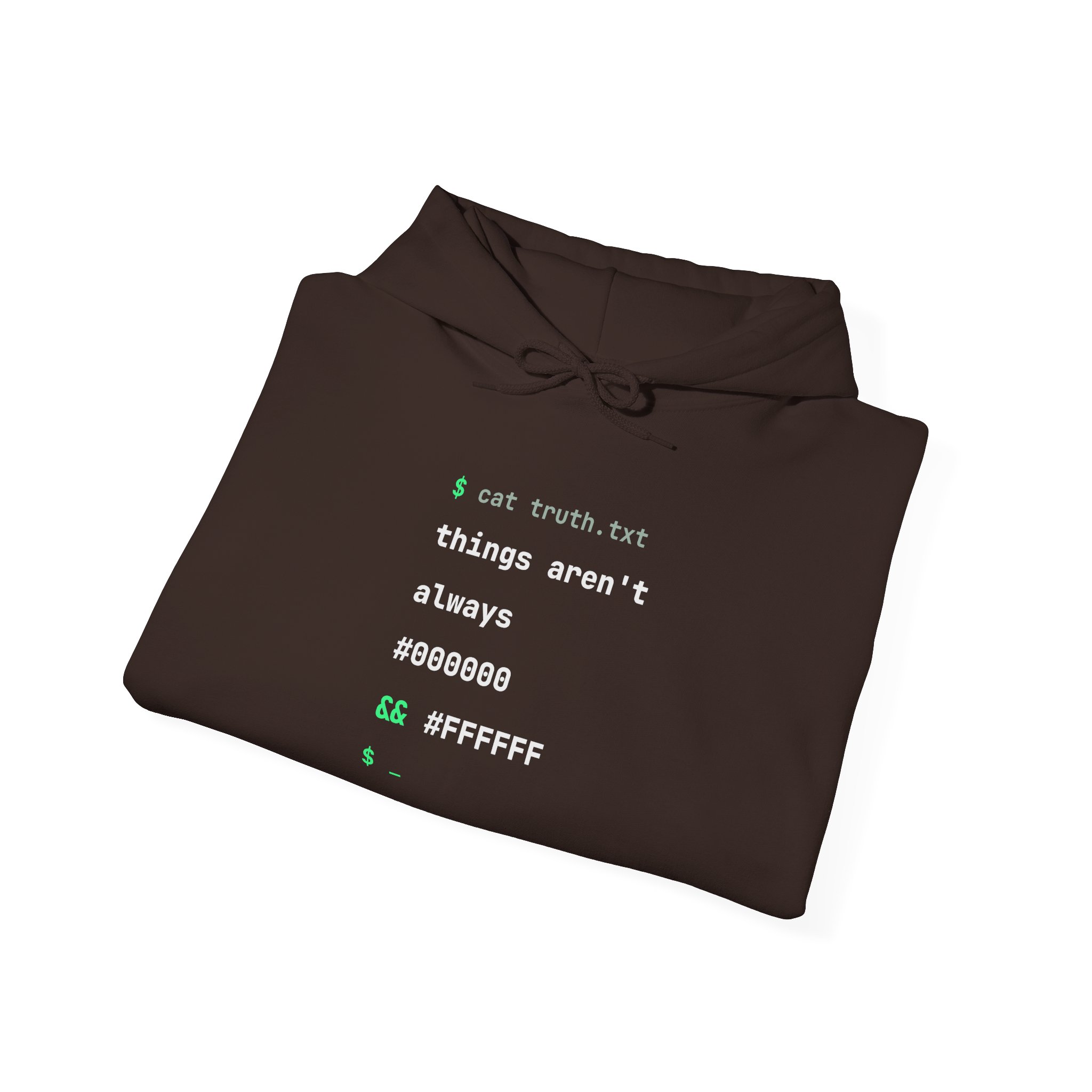 cat truth.txt hoodie in Dark Chocolate, folded