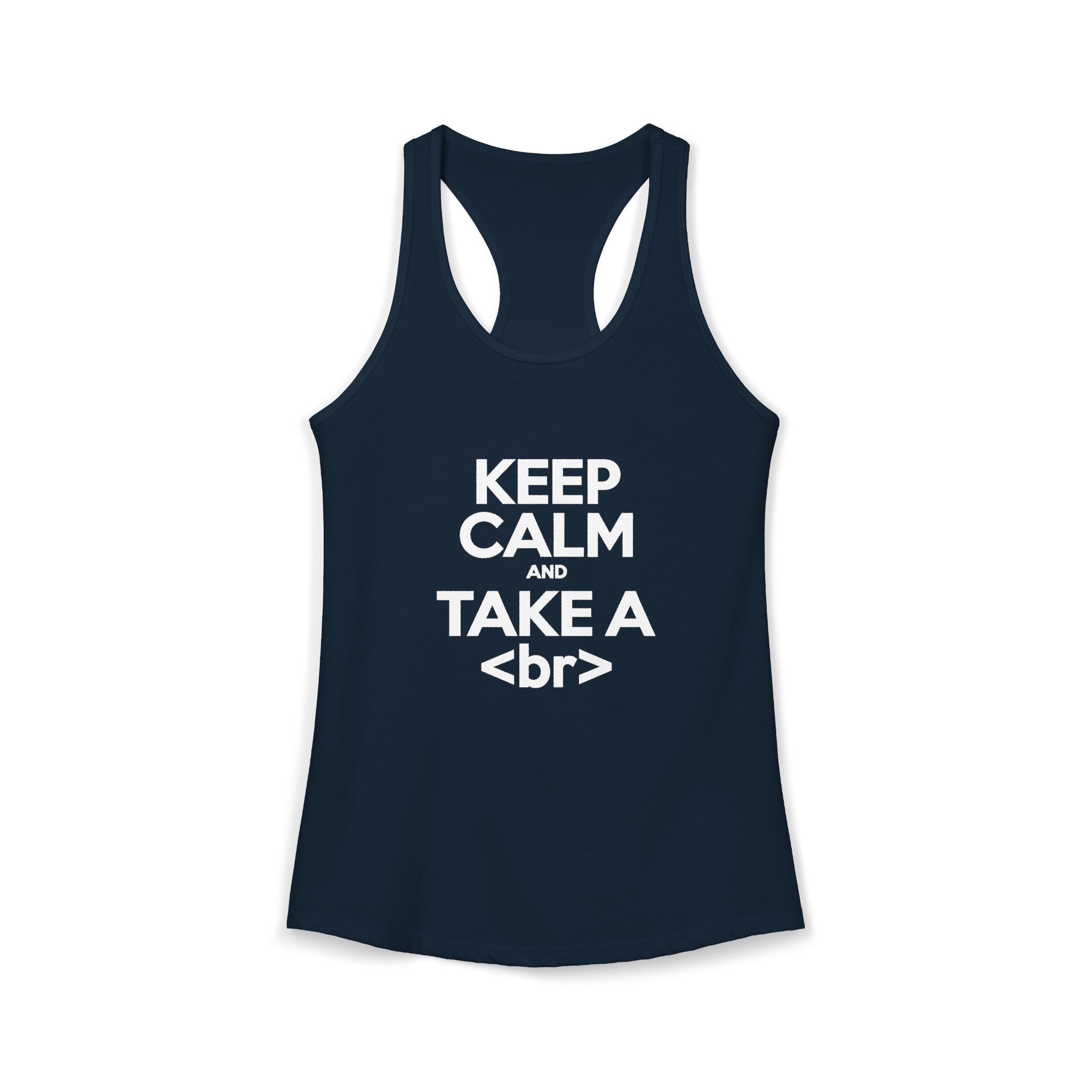 Keep Calm and Take a Break women's racerback tank in Solid Midnight Navy, front 2