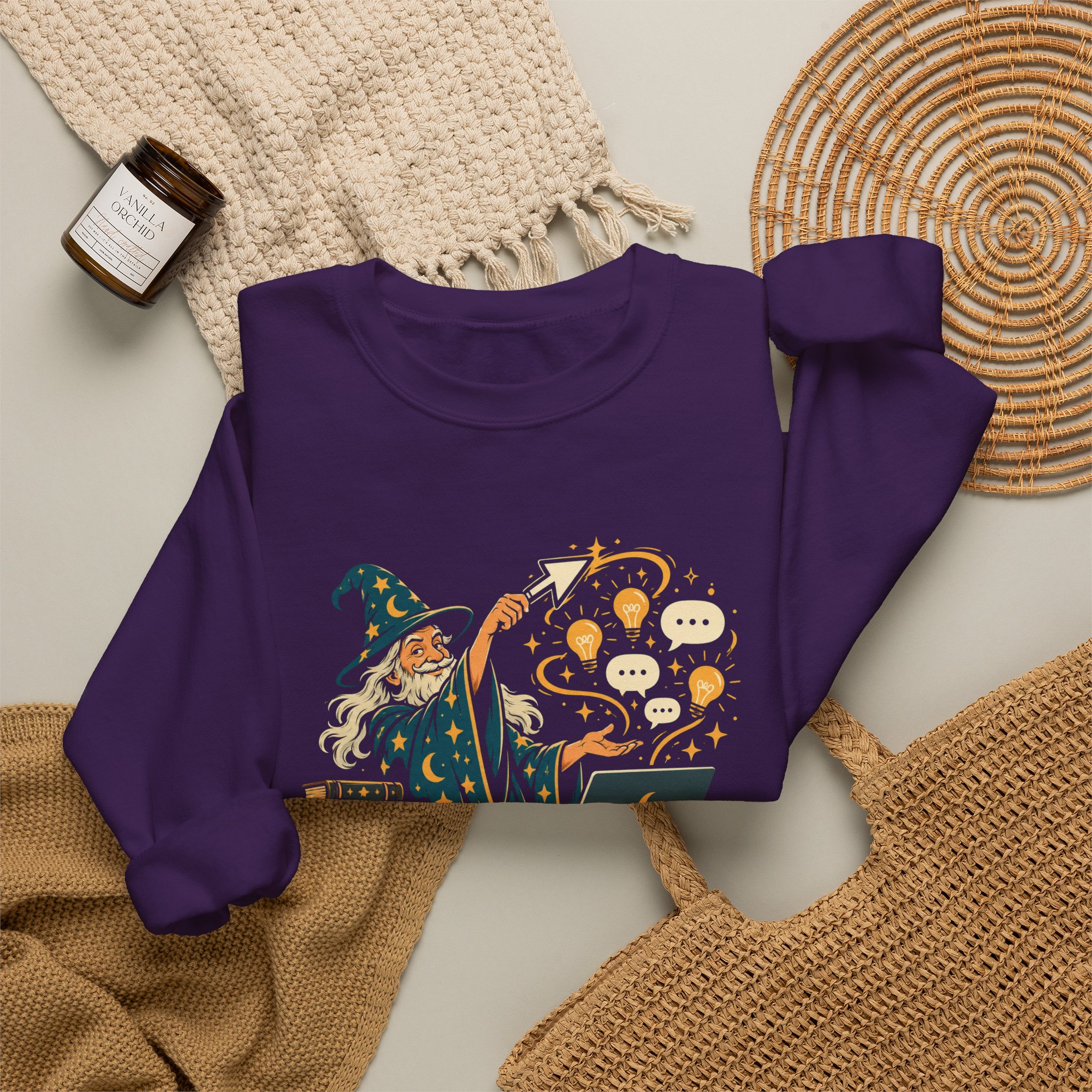 Prompt Wizard crewneck sweatshirt in Purple, folded 2