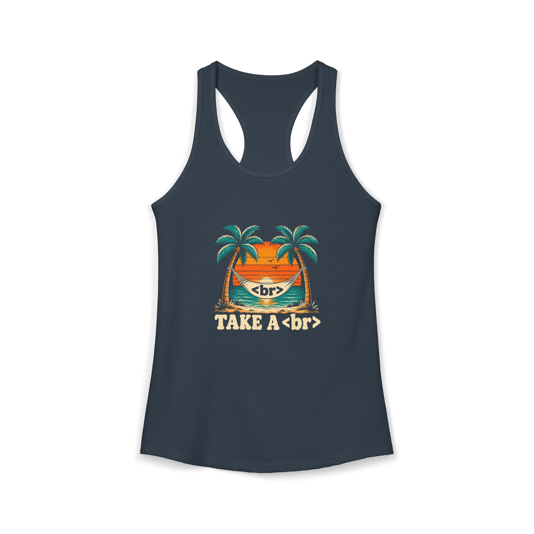 Take a Break Hammock women's racerback tank in Solid Indigo, front 2