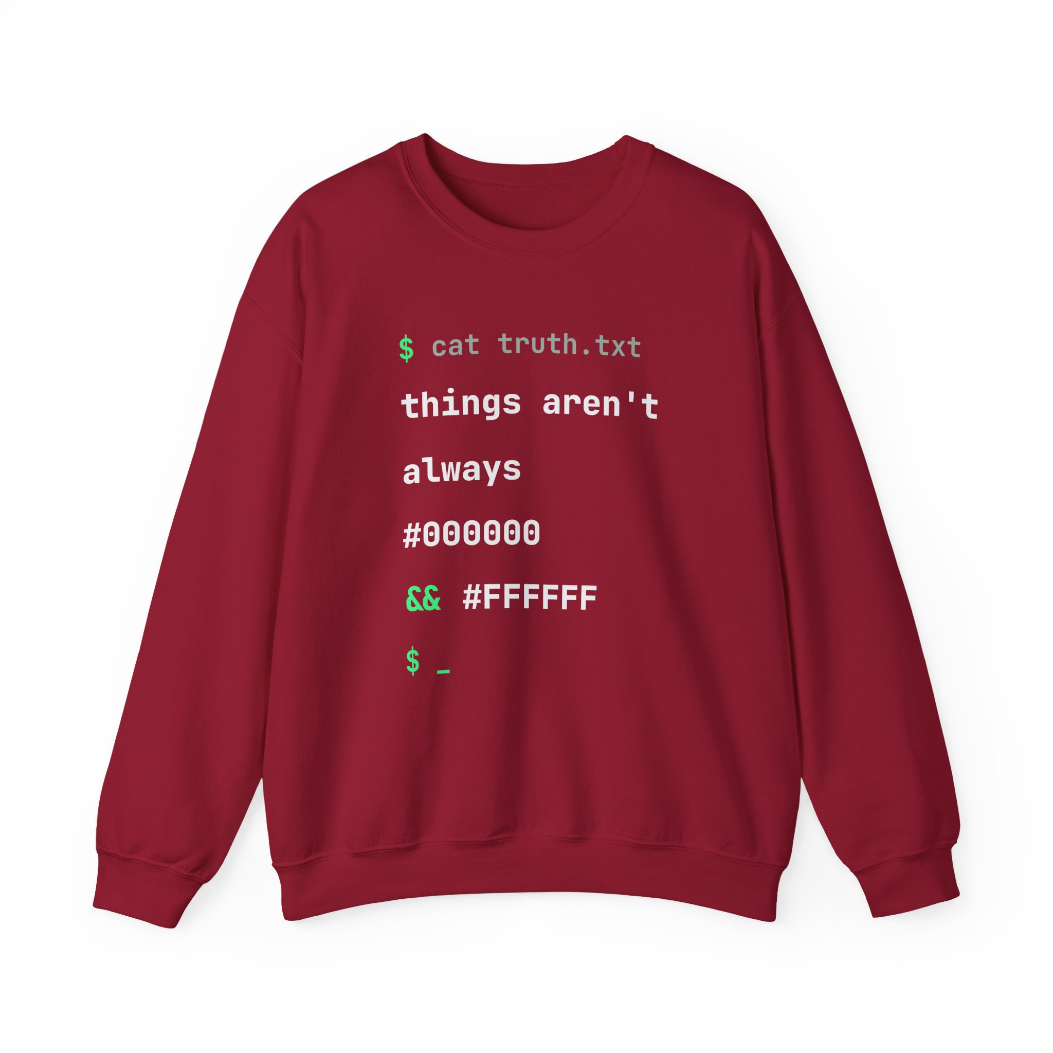 cat truth.txt crewneck sweatshirt in Cardinal Red, front view