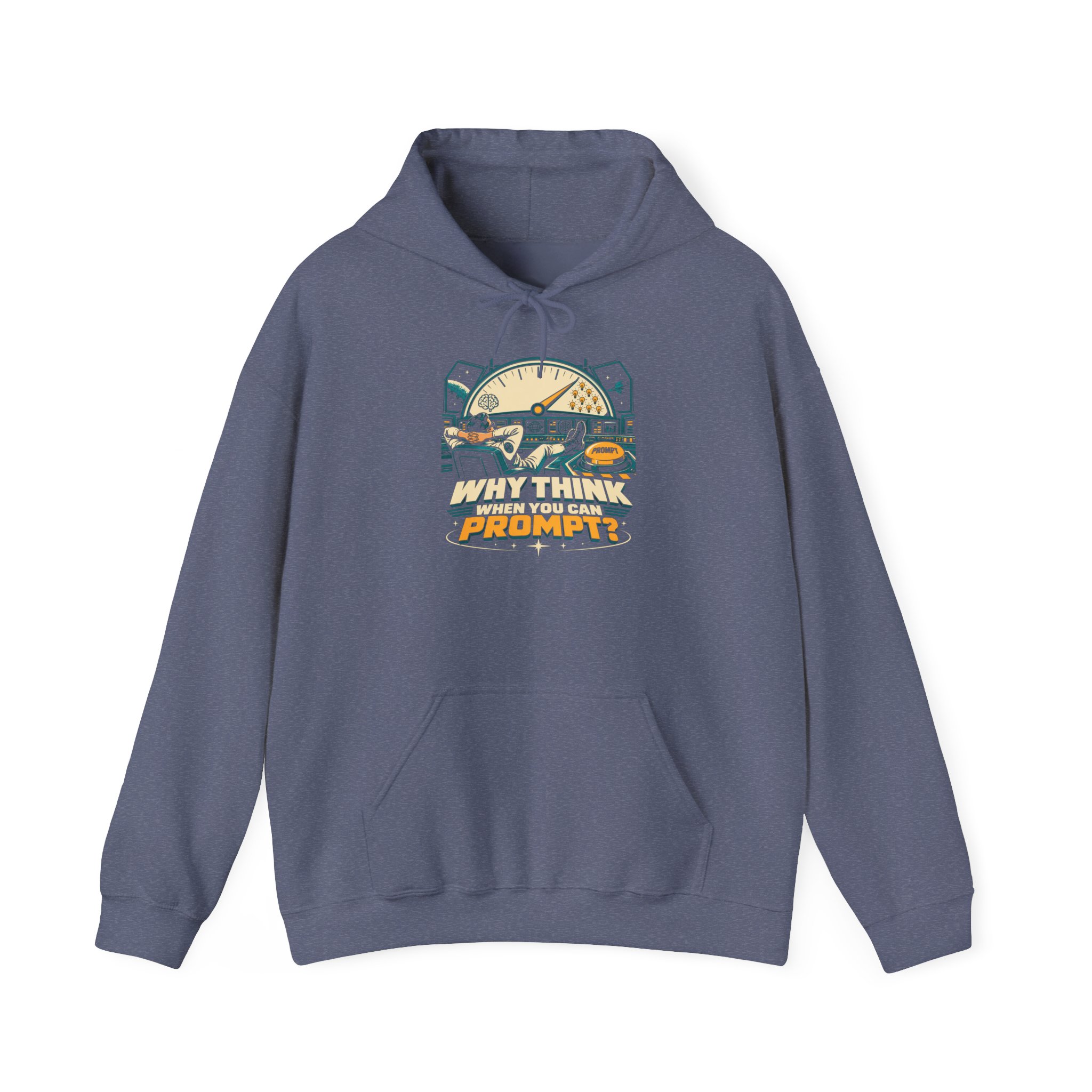 Prompt Mission Control hoodie in Heather Navy, front view