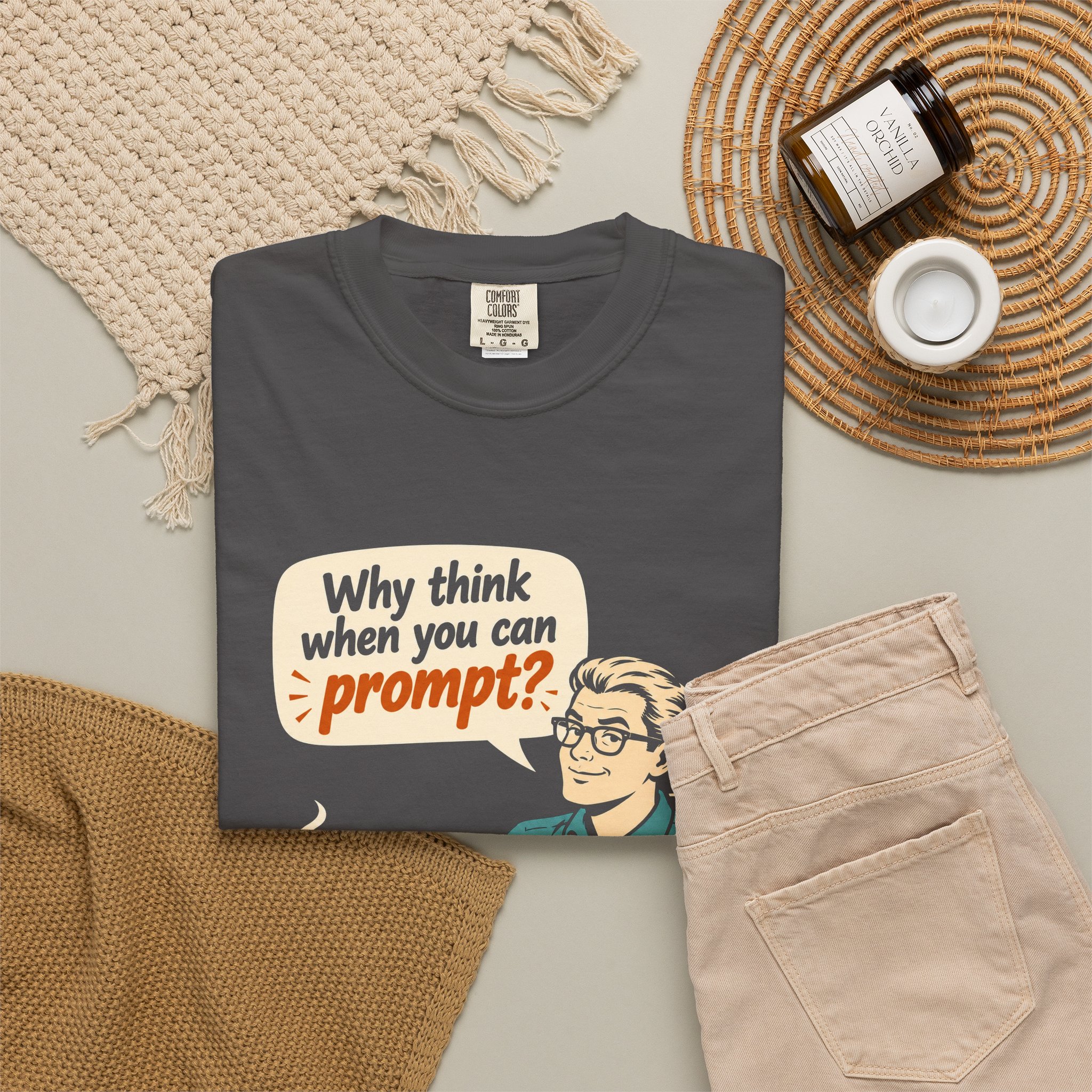Why Think When You Can Prompt T-shirt in Graphite, folded 2