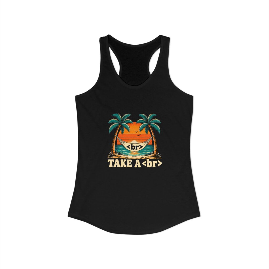 Take a Break Hammock women's racerback tank in Solid Black, front view
