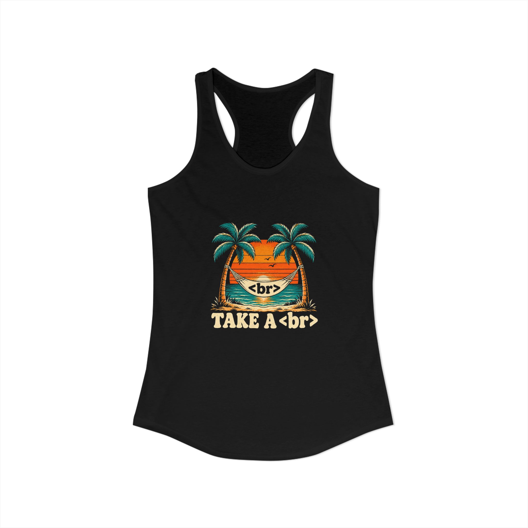 Take a Break Hammock women's racerback tank in Solid Black, front view