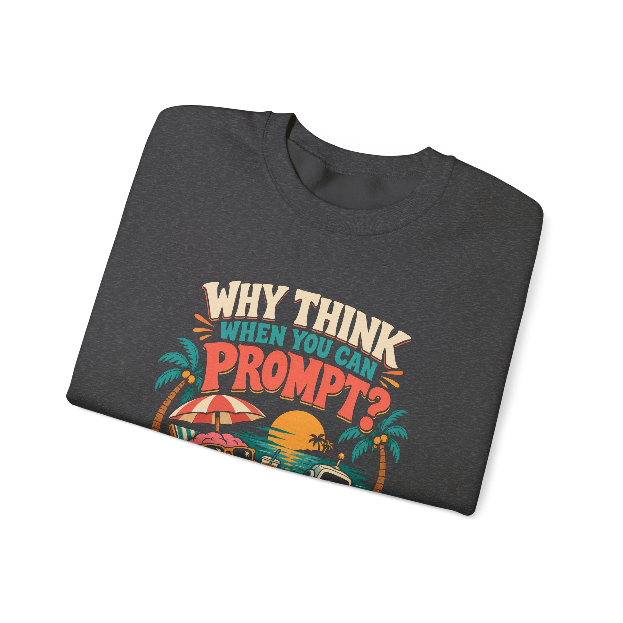 Prompt Beach Brain crewneck sweatshirt in Dark Heather, folded