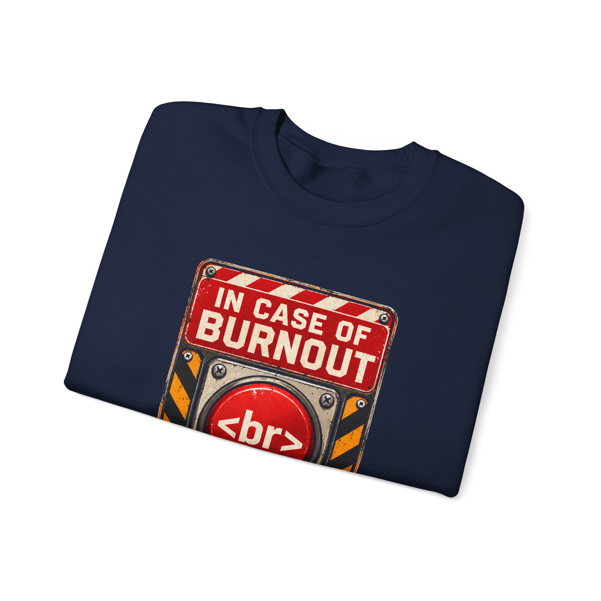 In Case of Burnout crewneck sweatshirt in Navy, folded