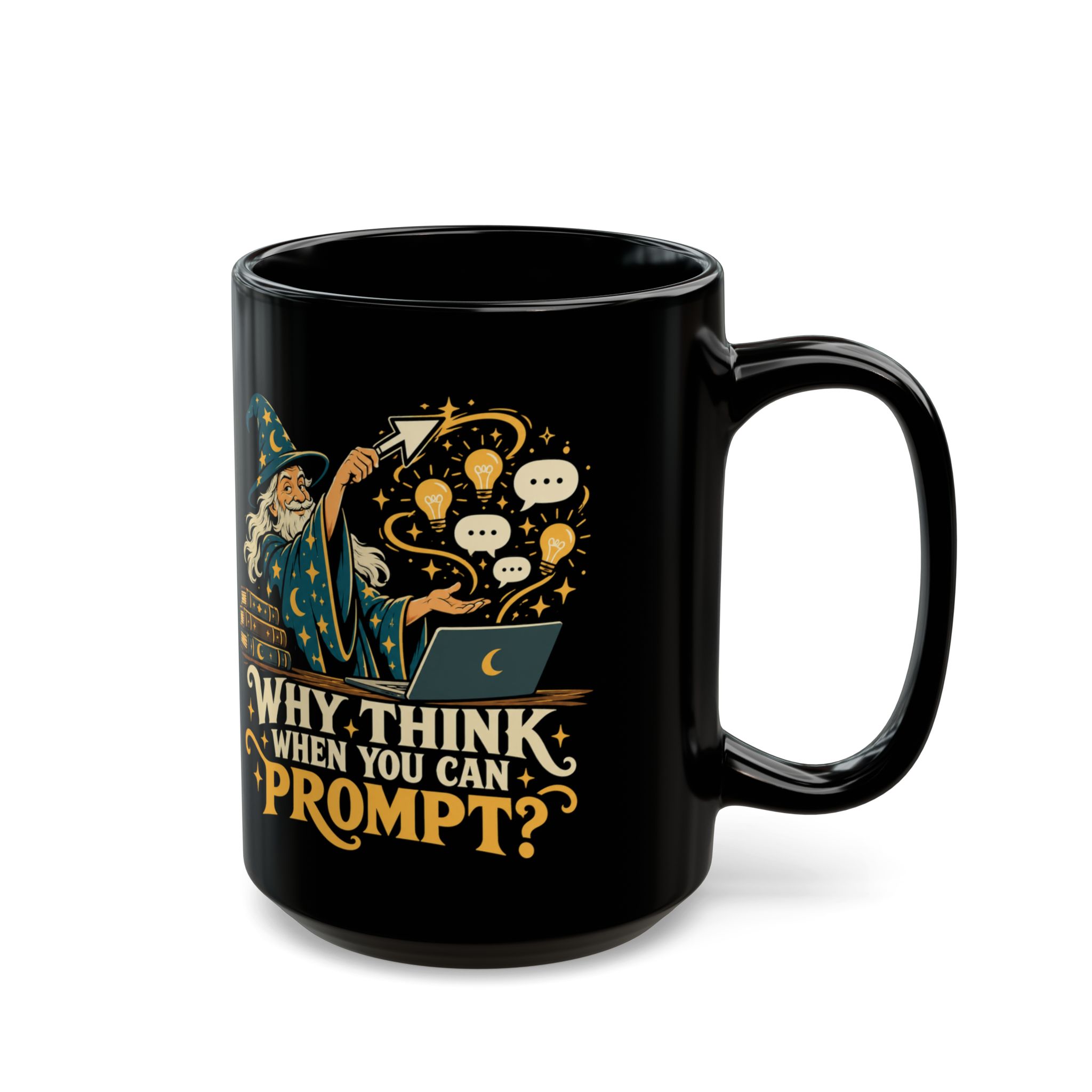 Prompt Wizard black mug, 15 oz, right side