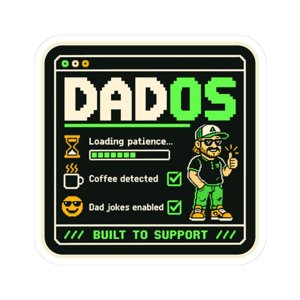 DadOS sticker, 3 inch, front view