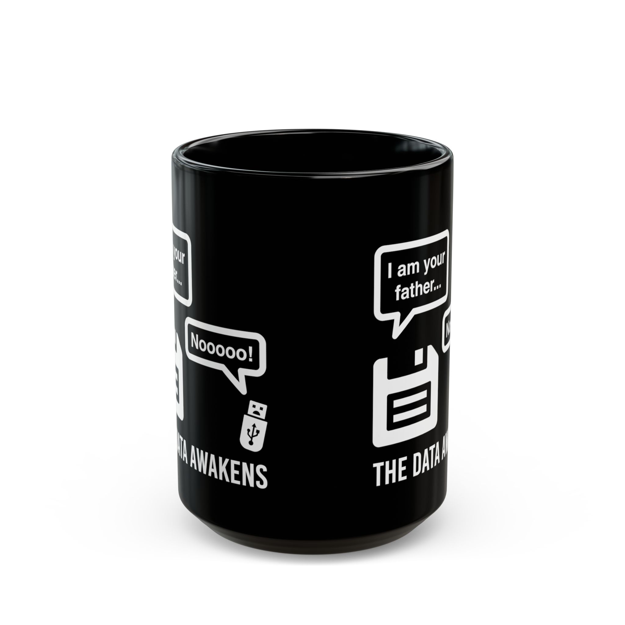 The Data Awakens black mug, 15 oz, front view