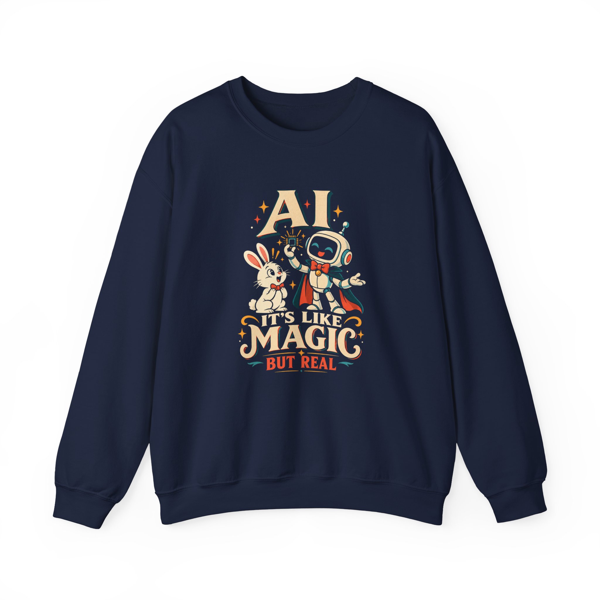 AI Magic Bunny crewneck sweatshirt in Navy, front view