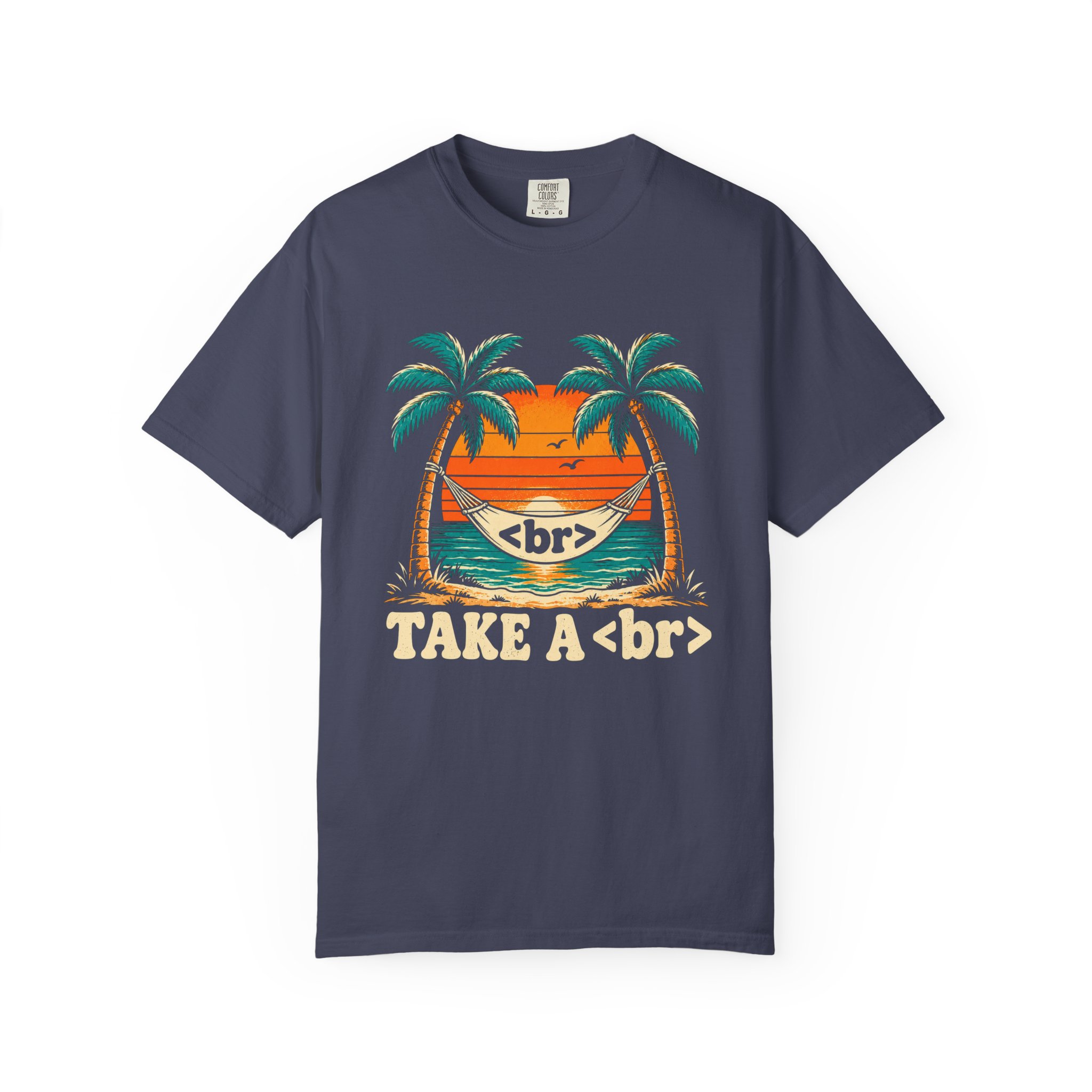 Take a Break Hammock T-shirt in Denim, front view