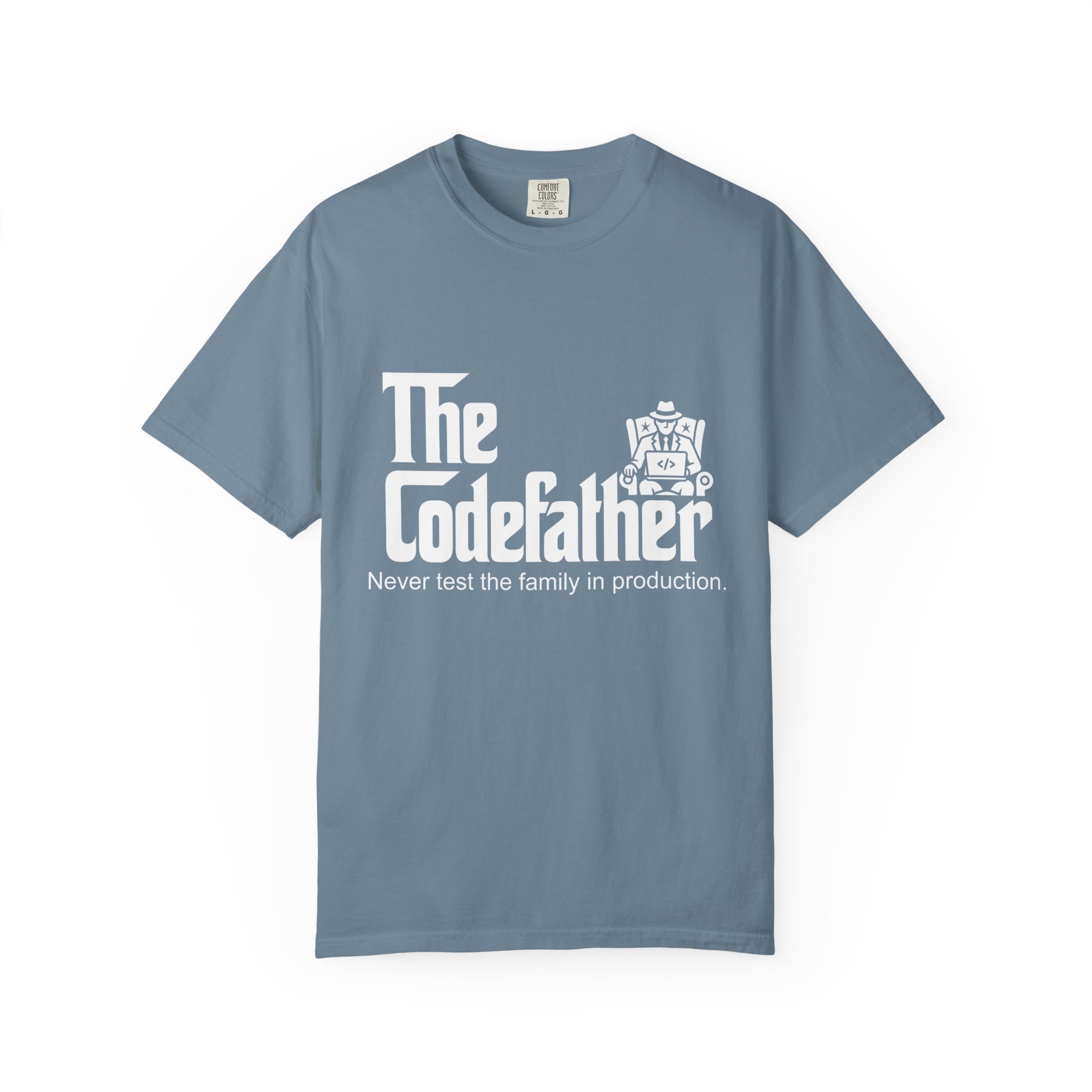 The Codefather T-shirt in Ice Blue, front view