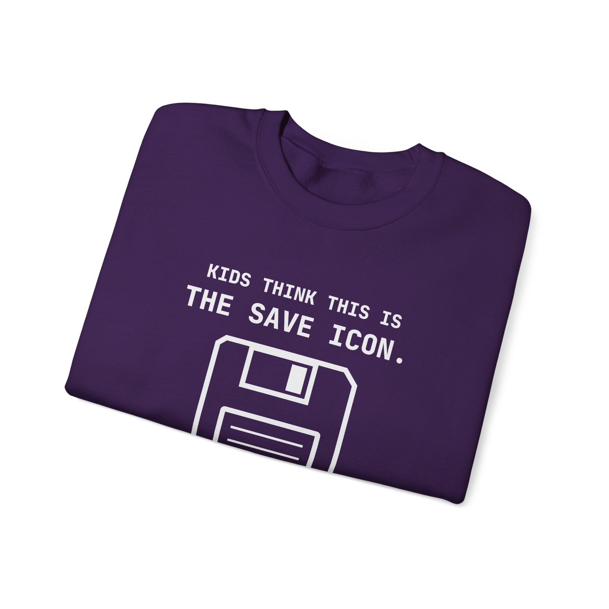 The Original Save Icon crewneck sweatshirt in Purple, folded