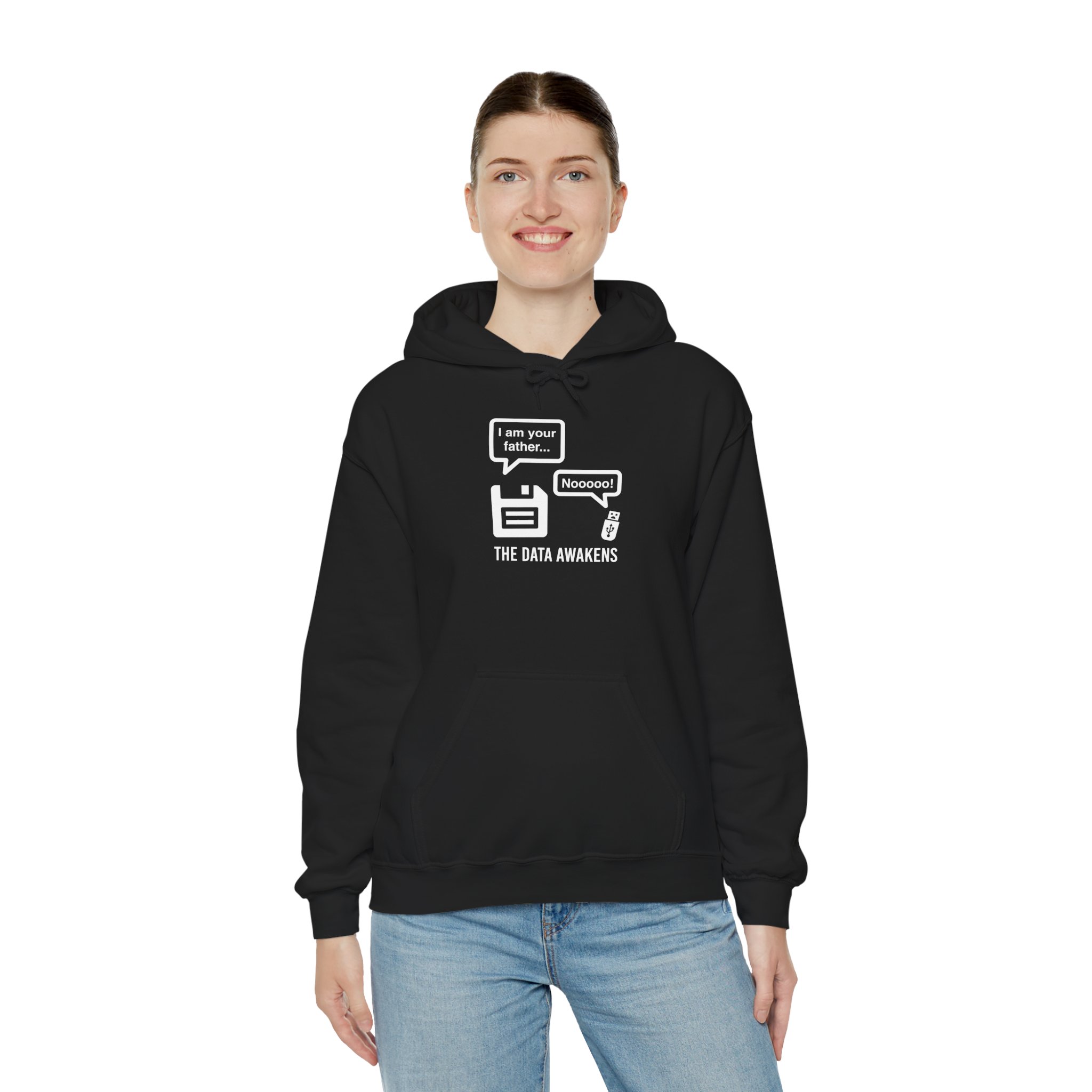 The Data Awakens hoodie in Black, worn by a model, third view