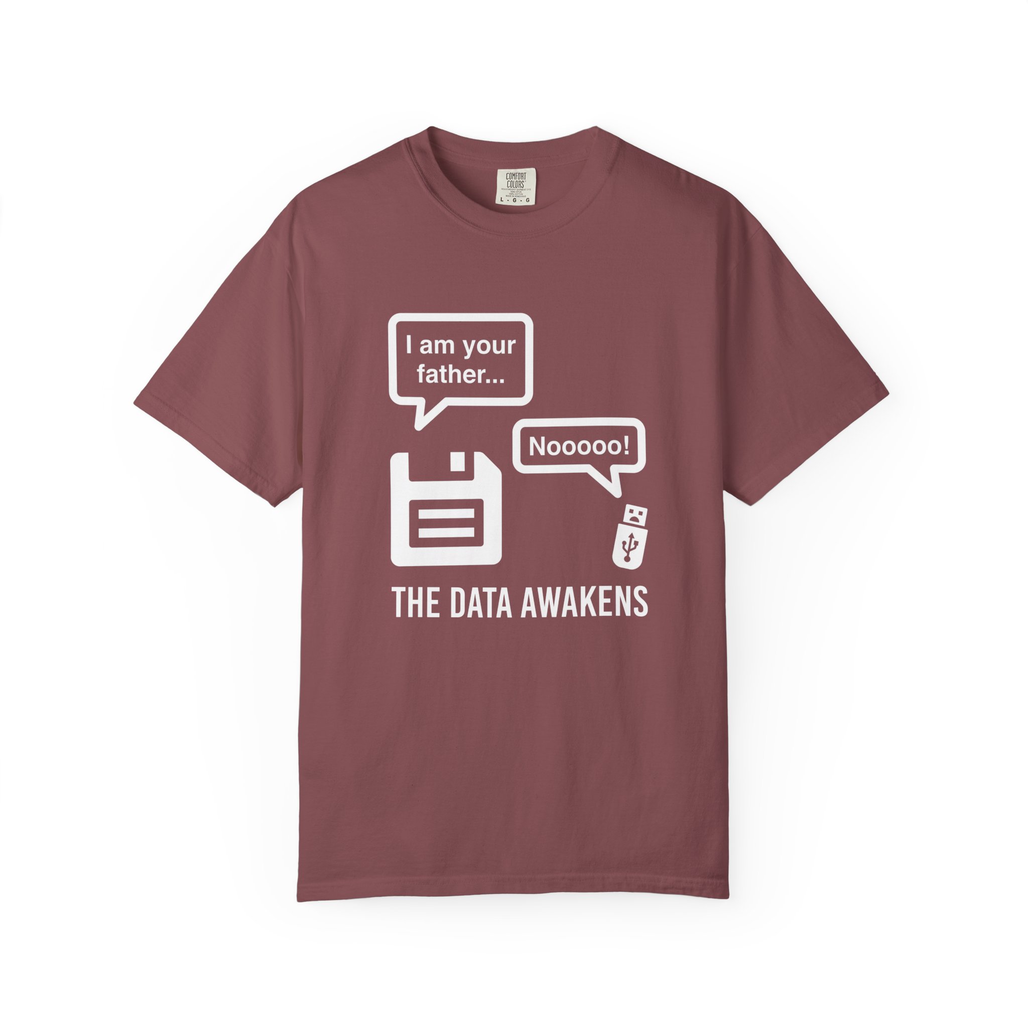 The Data Awakens T-shirt in Brick, front view