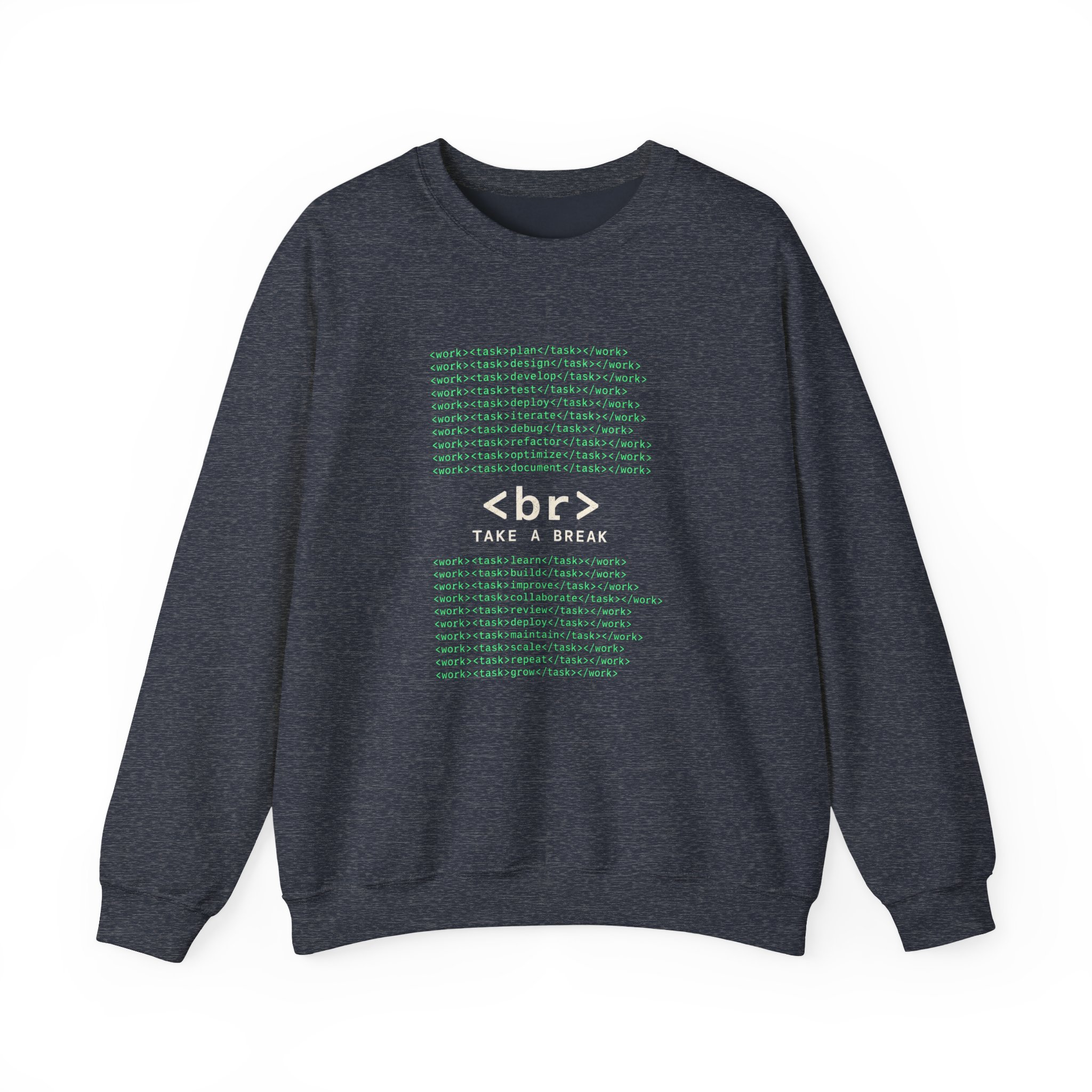Work Work Break crewneck sweatshirt in Heather Sport Dark Navy, front view