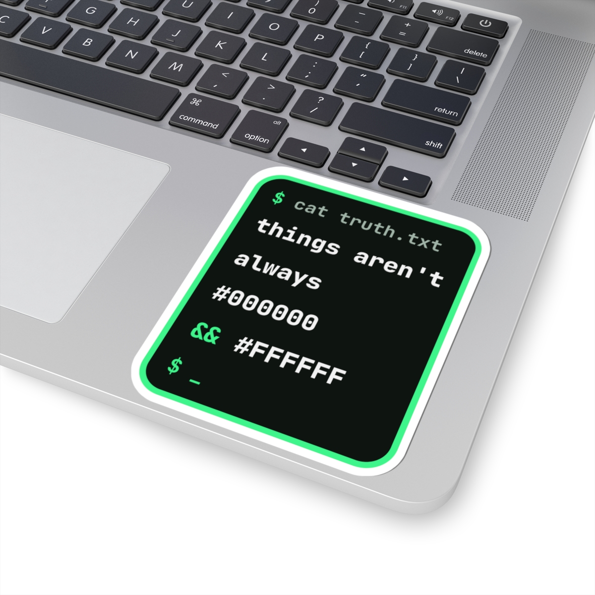 cat truth.txt sticker, 4 inch, on a laptop