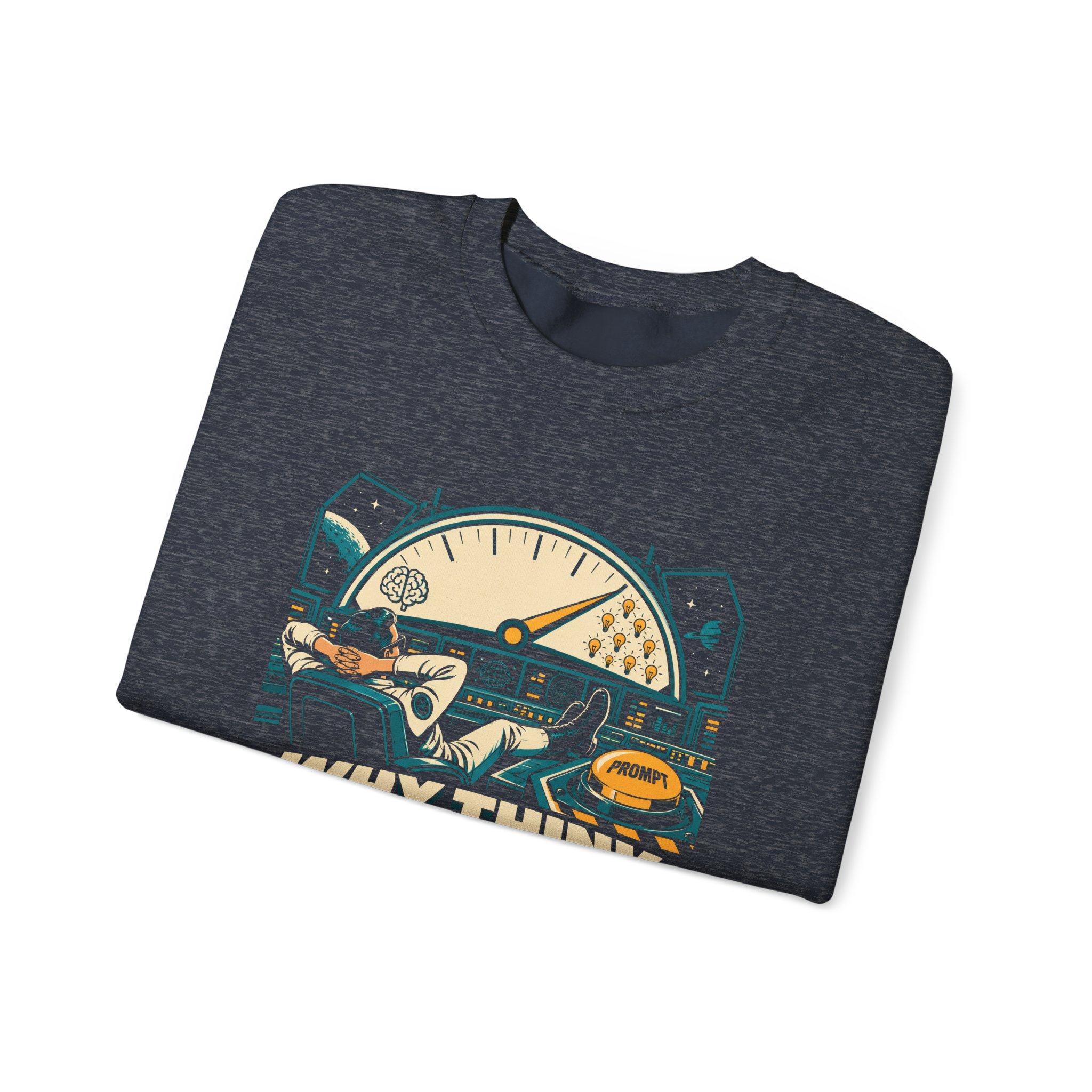 Prompt Mission Control crewneck sweatshirt in Heather Sport Dark Navy, folded