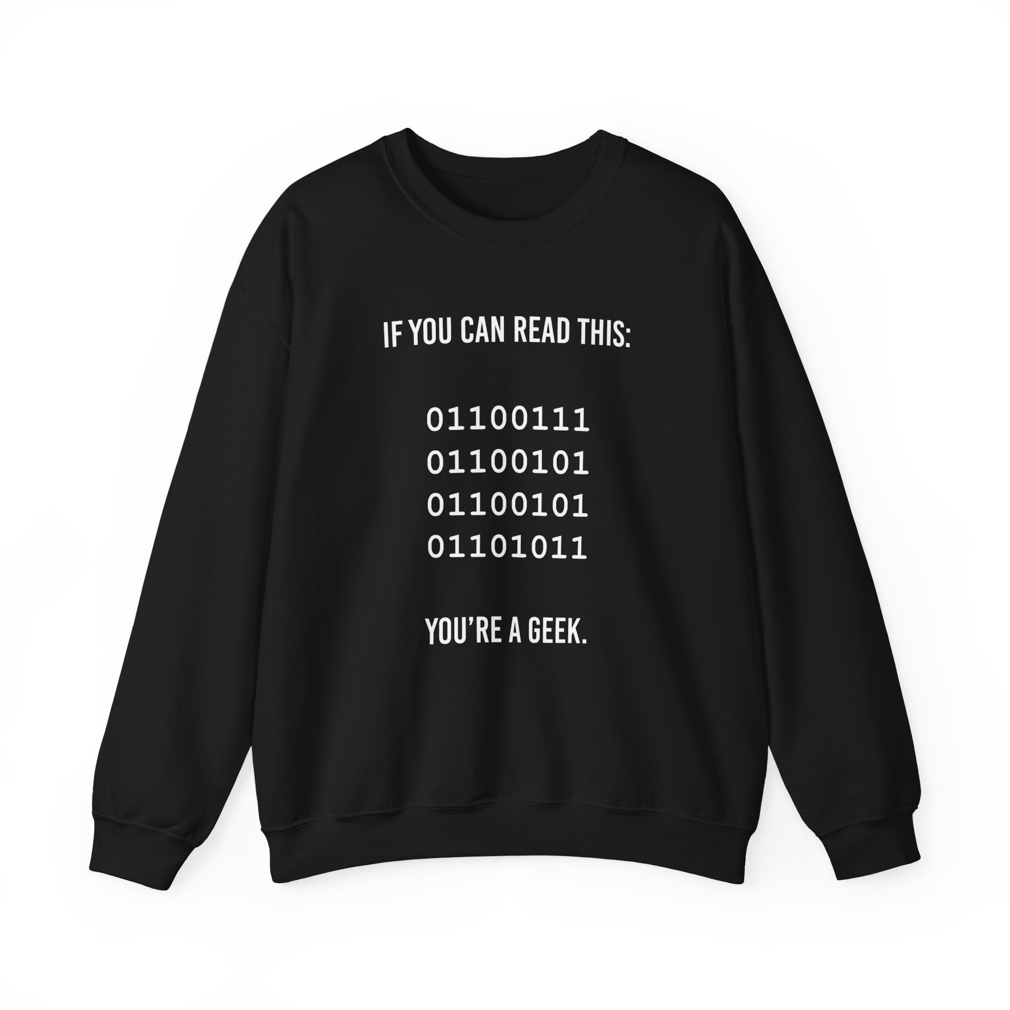 Geek Binary Code crewneck sweatshirt in Black, front view