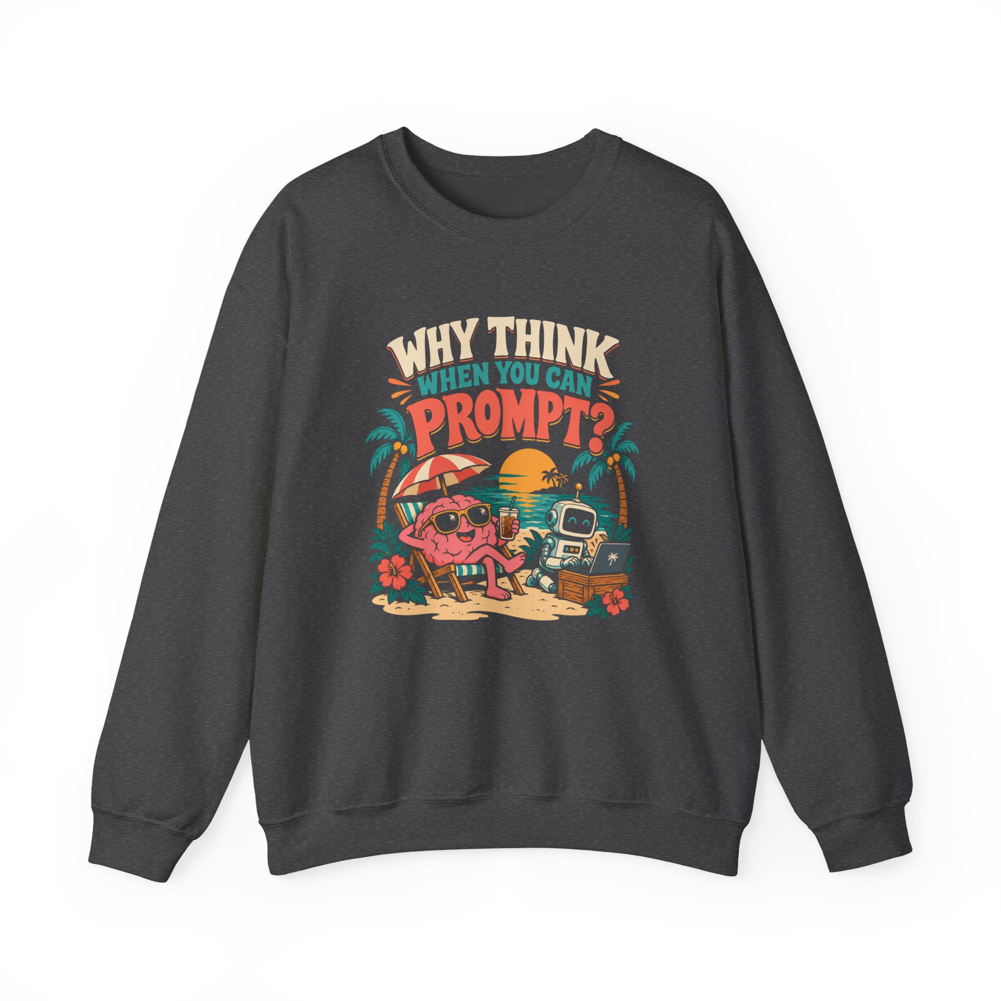 Prompt Beach Brain crewneck sweatshirt in Dark Heather, front view