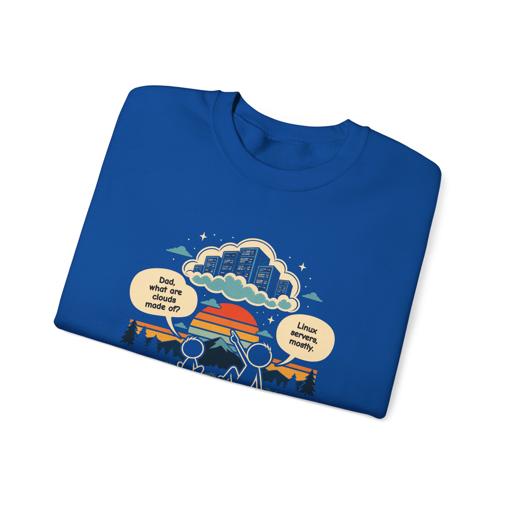 Linux Clouds crewneck sweatshirt in Royal, folded