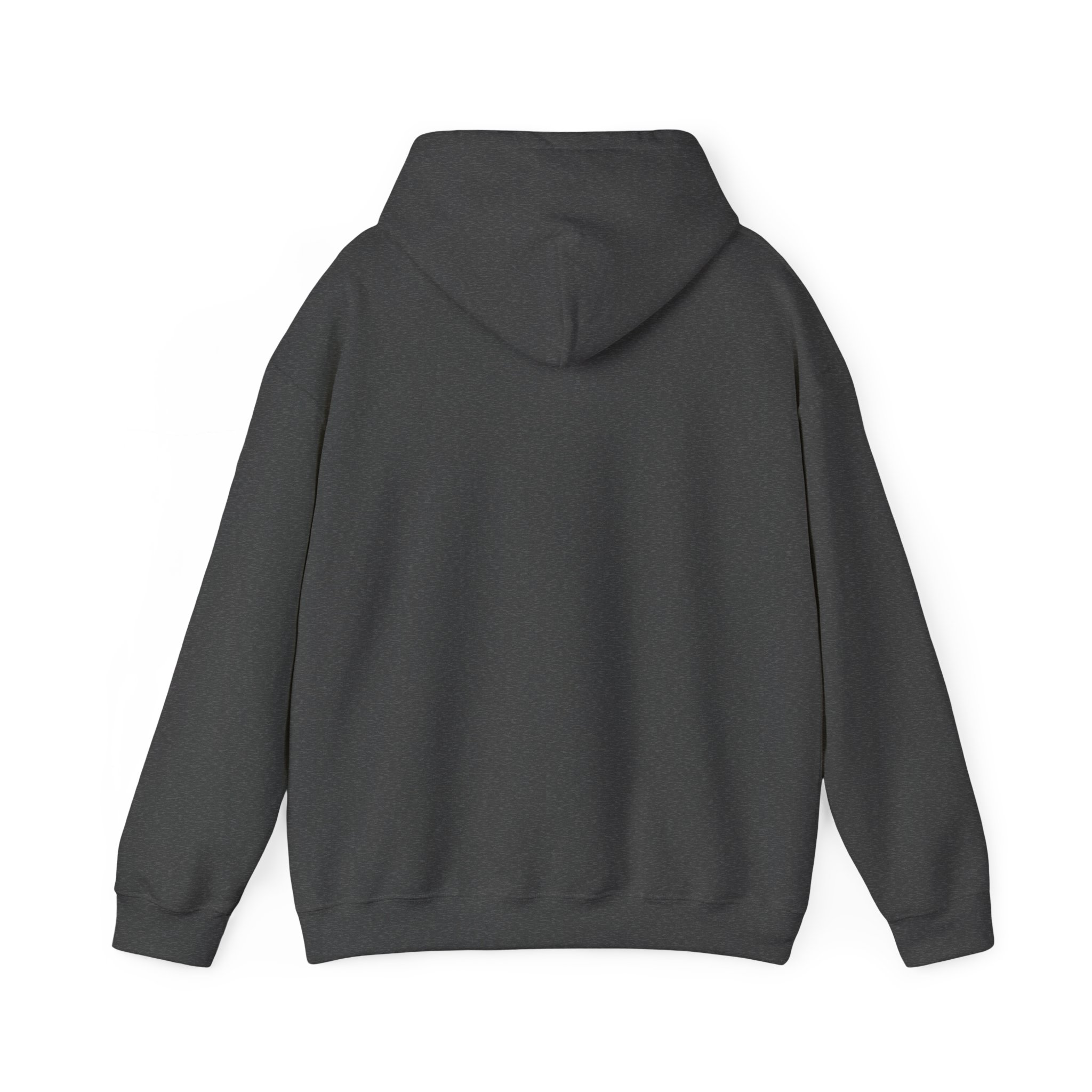 In Case of Burnout hoodie in Dark Heather, back view