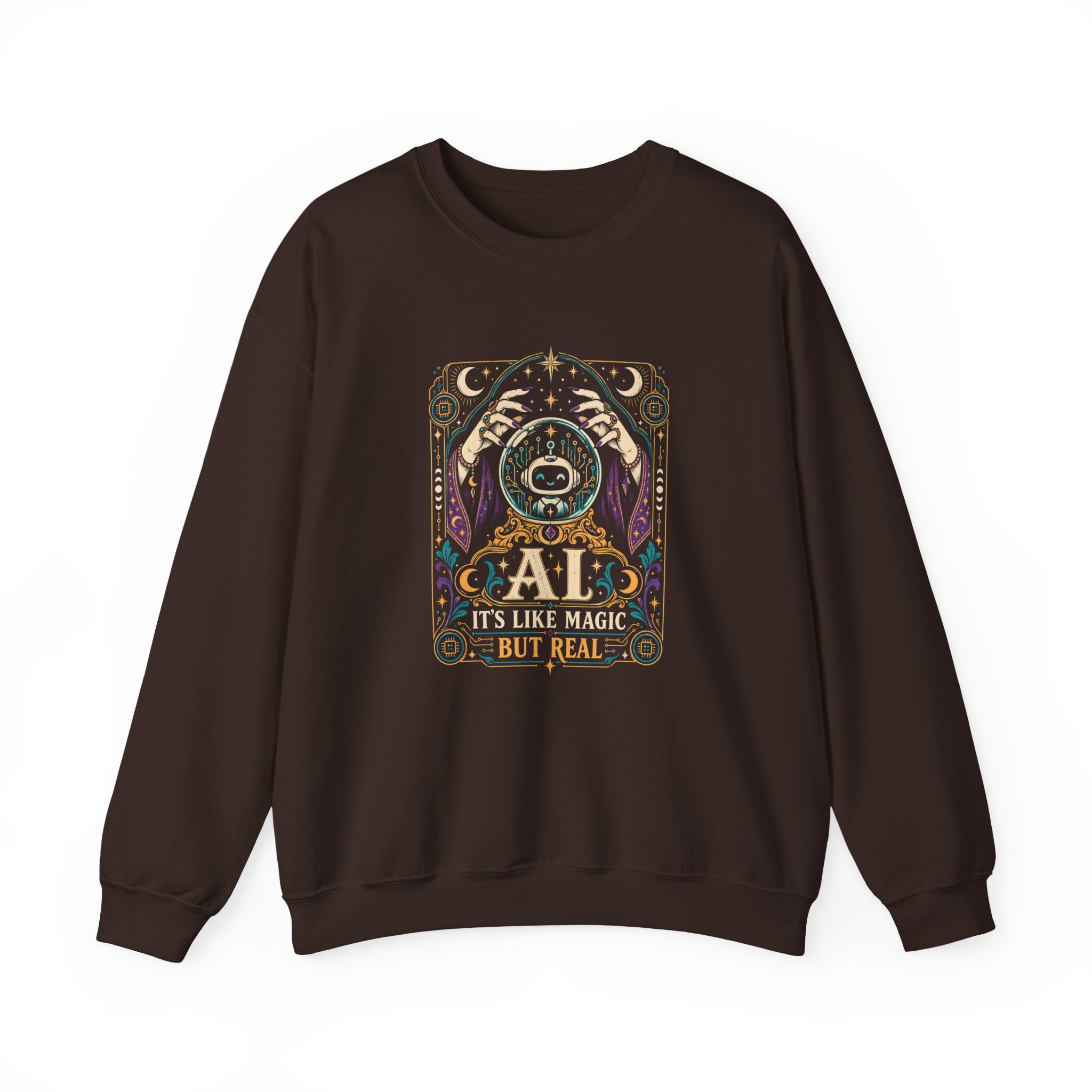 AI Magic Crystal Ball crewneck sweatshirt in Dark Chocolate, front view