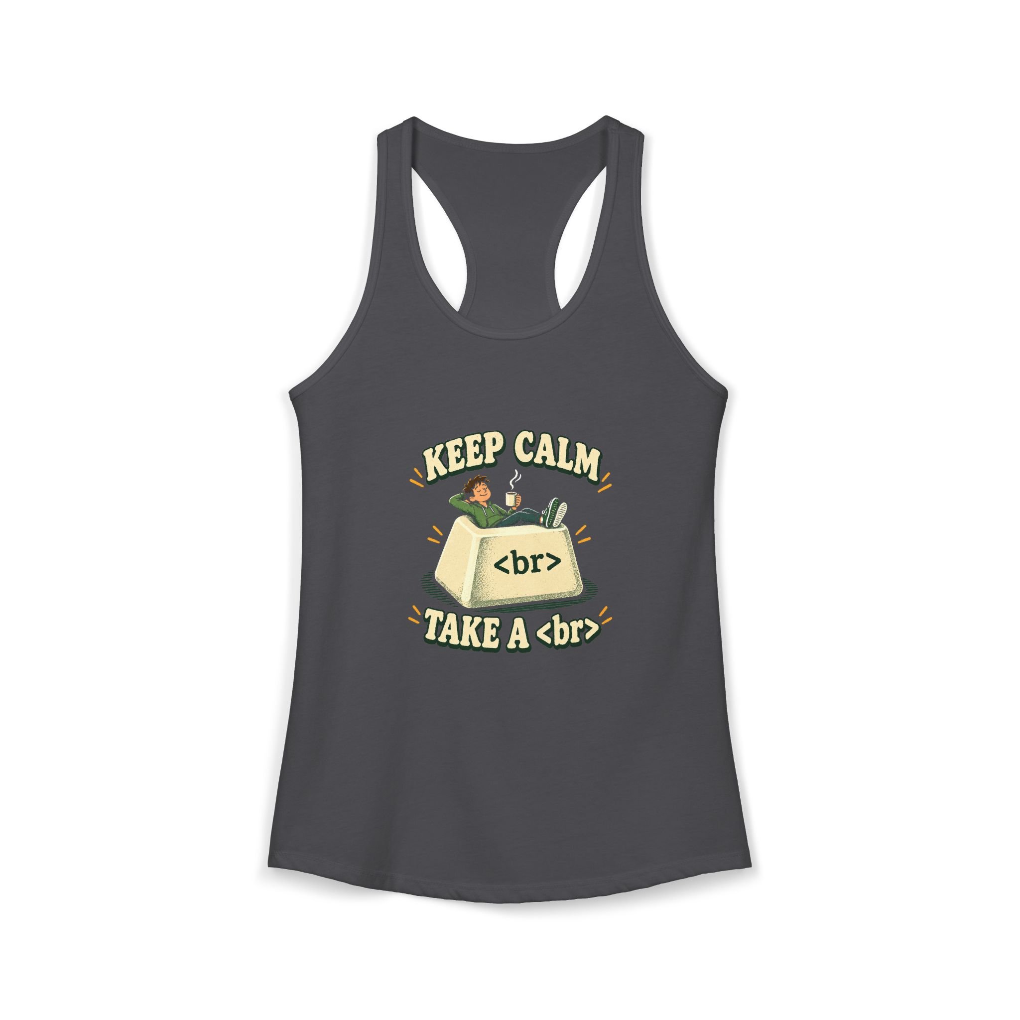 Keep Calm Keycap women's racerback tank in Solid Dark Gray, front 2