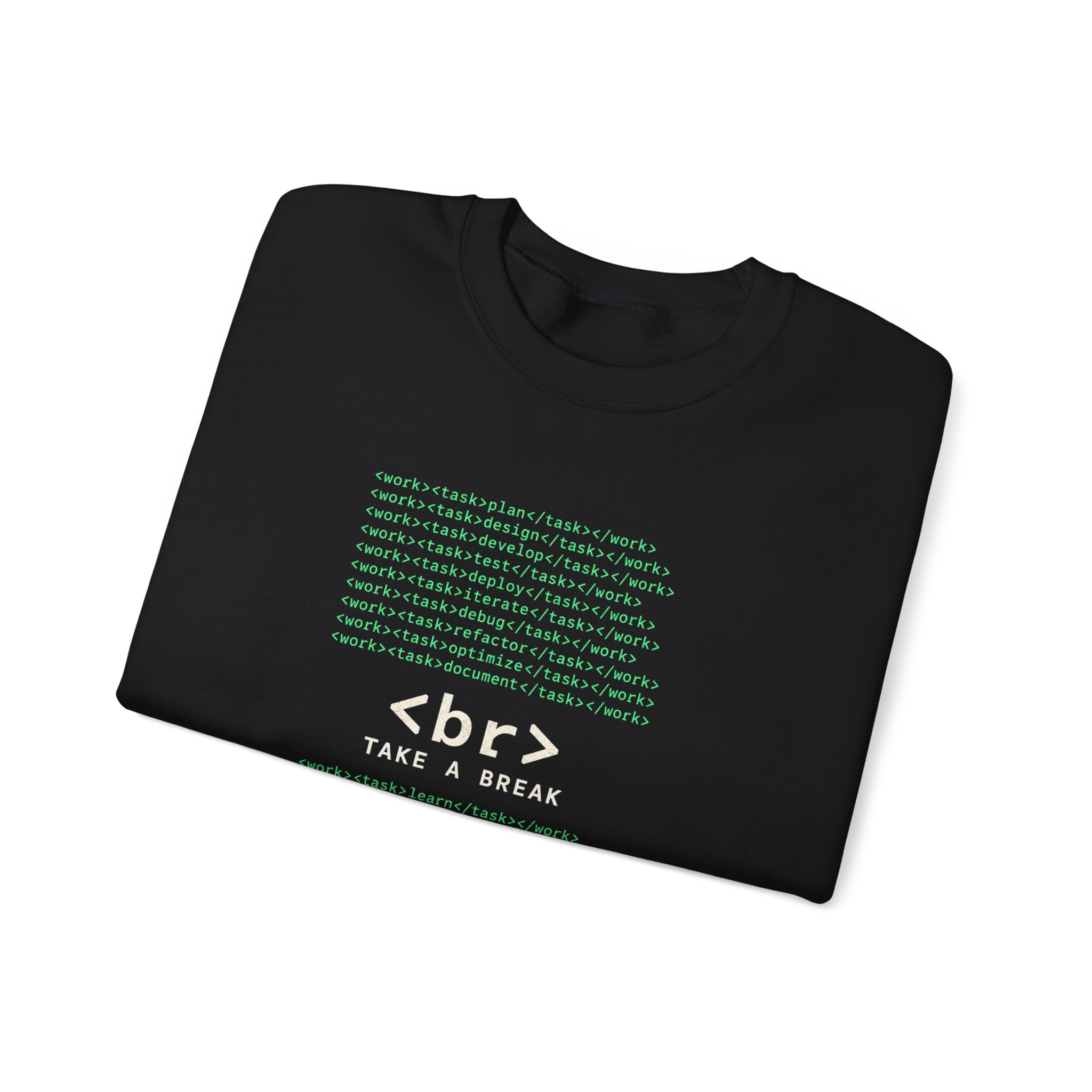 Work Work Break crewneck sweatshirt in Black, folded